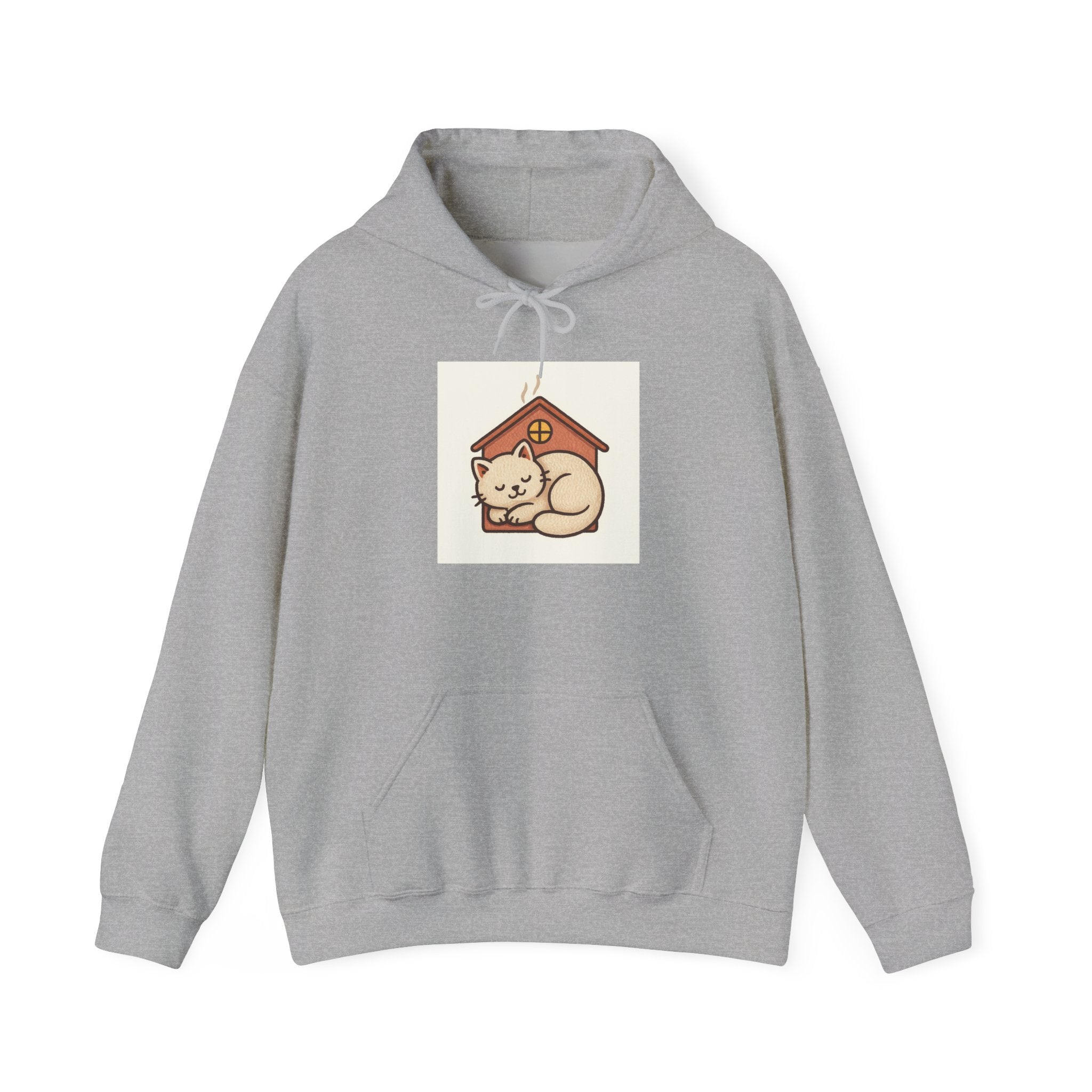 Cat in Doghouse Hoodie — Cute Sleeping Kitty Graphic Sweatshirt