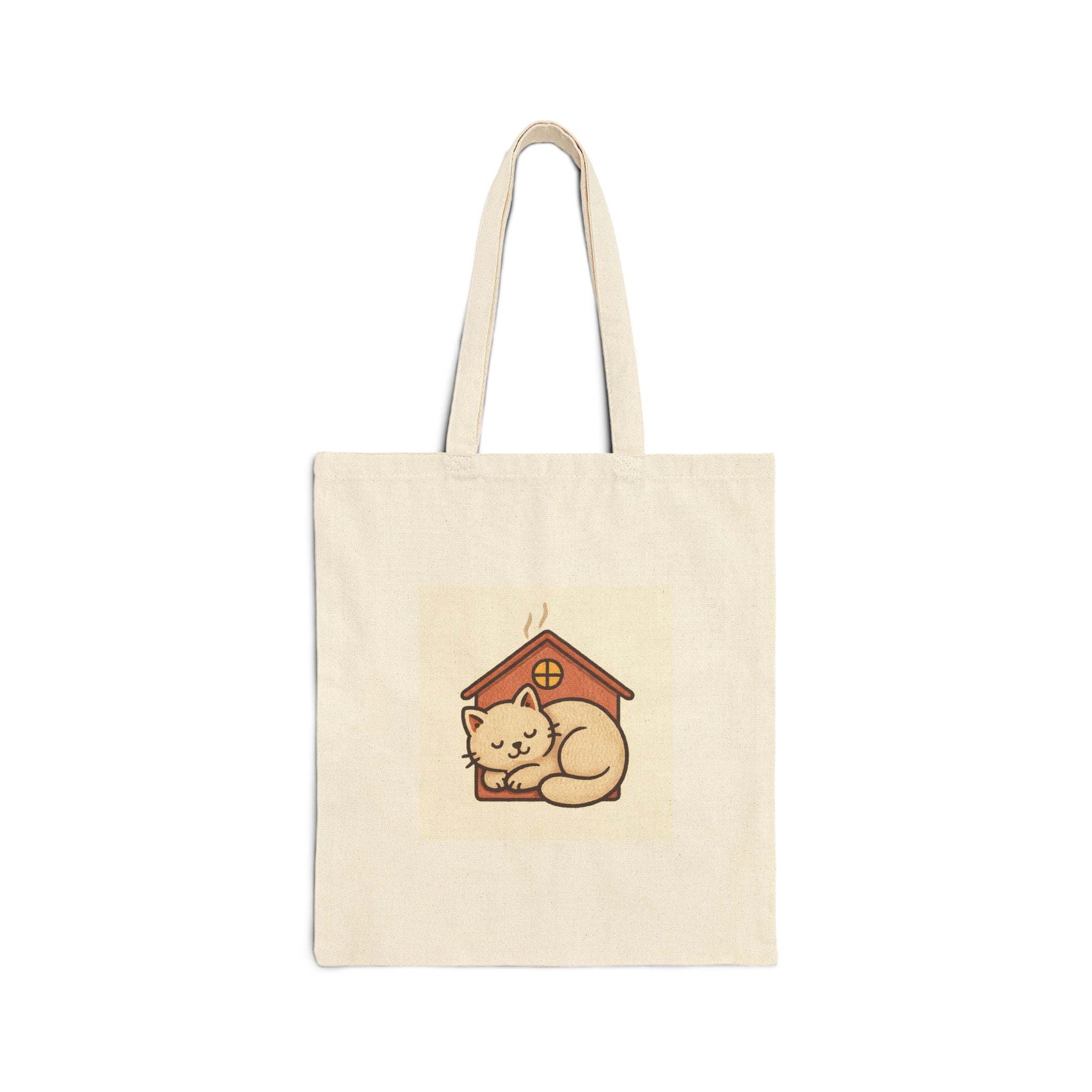 Cat Cottage Canvas Tote Bag — Cute Sleeping Cat Eco Shopper