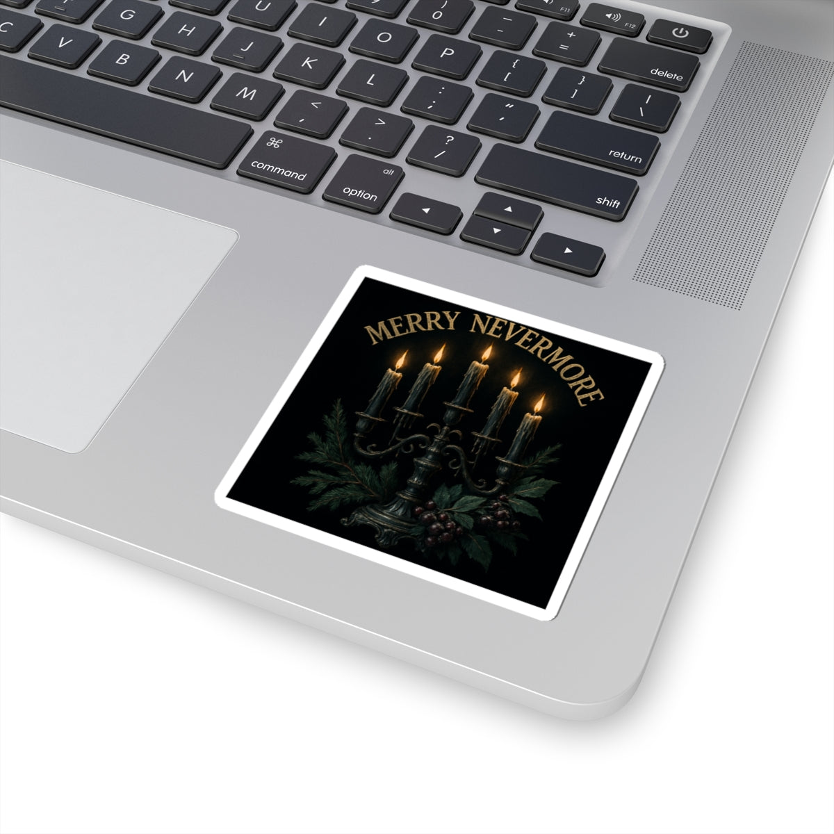 Merry Nevermore Candlelight Sticker — Gothic Holiday Kiss-Cut Decal