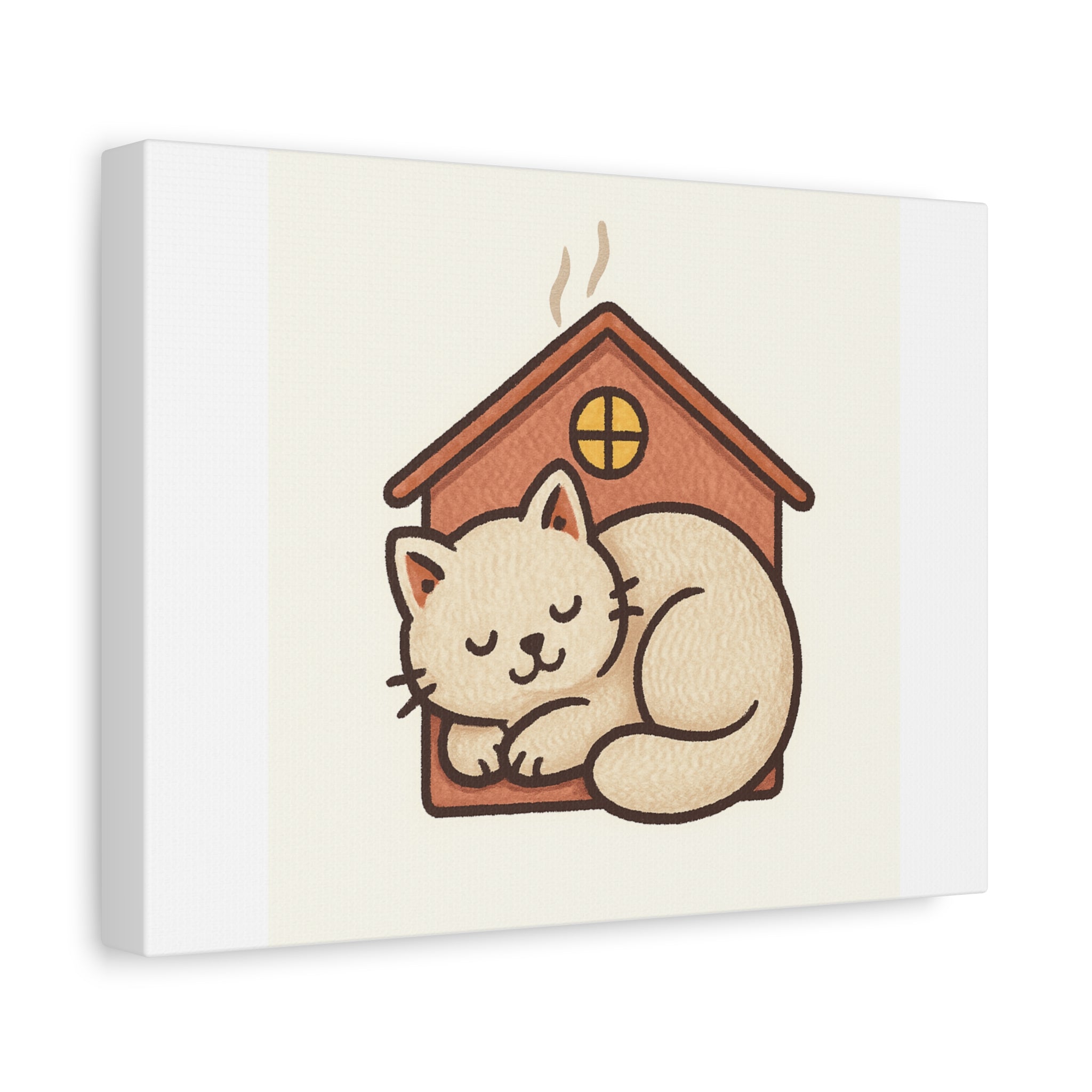 Cozy Cat in Doghouse Matte Canvas Wall Art