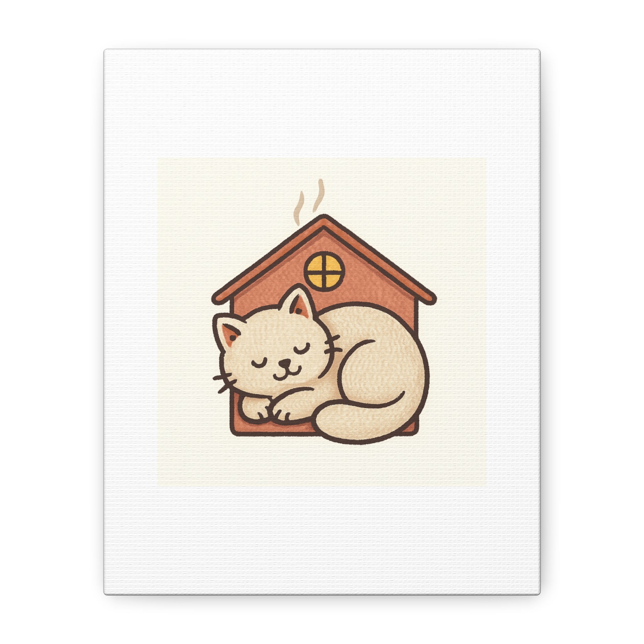 Cozy Cat in Doghouse Matte Canvas Wall Art