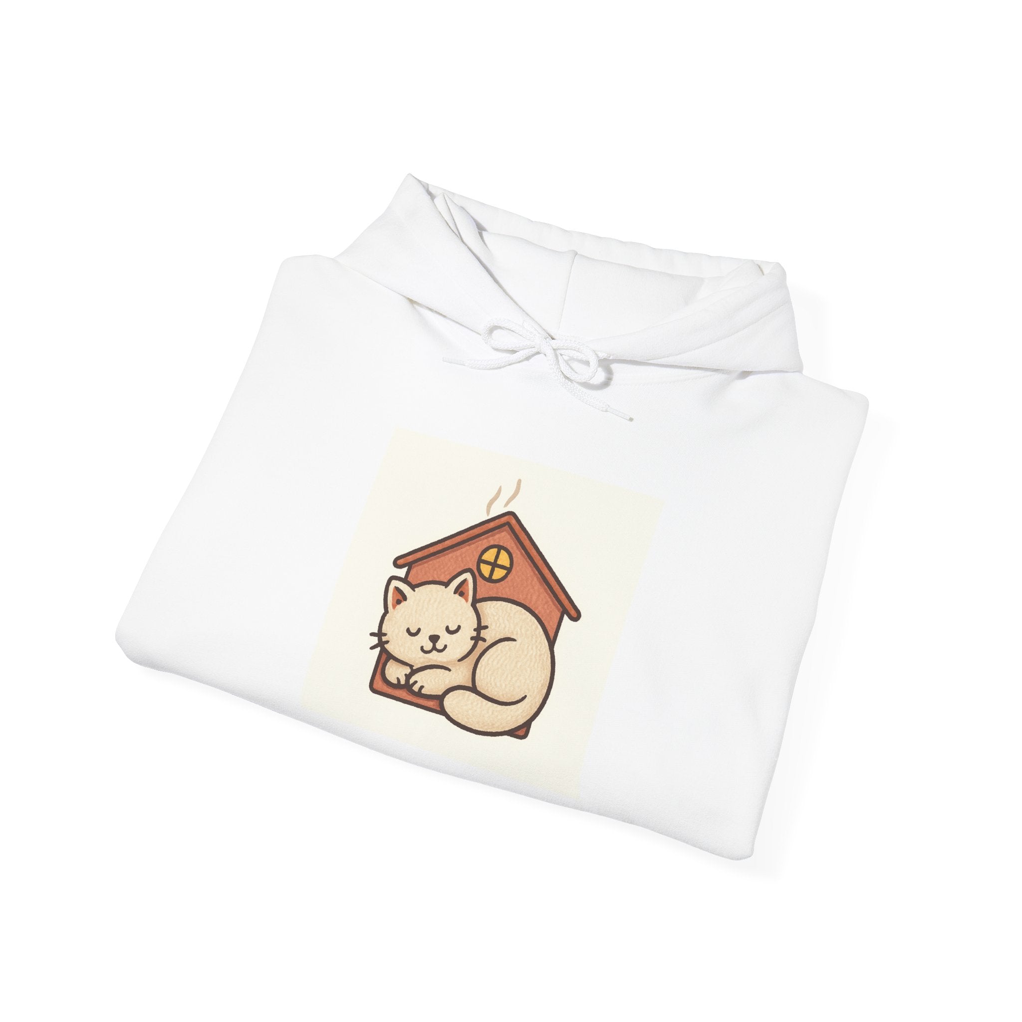 Cat in Doghouse Hoodie — Cute Sleeping Kitty Graphic Sweatshirt