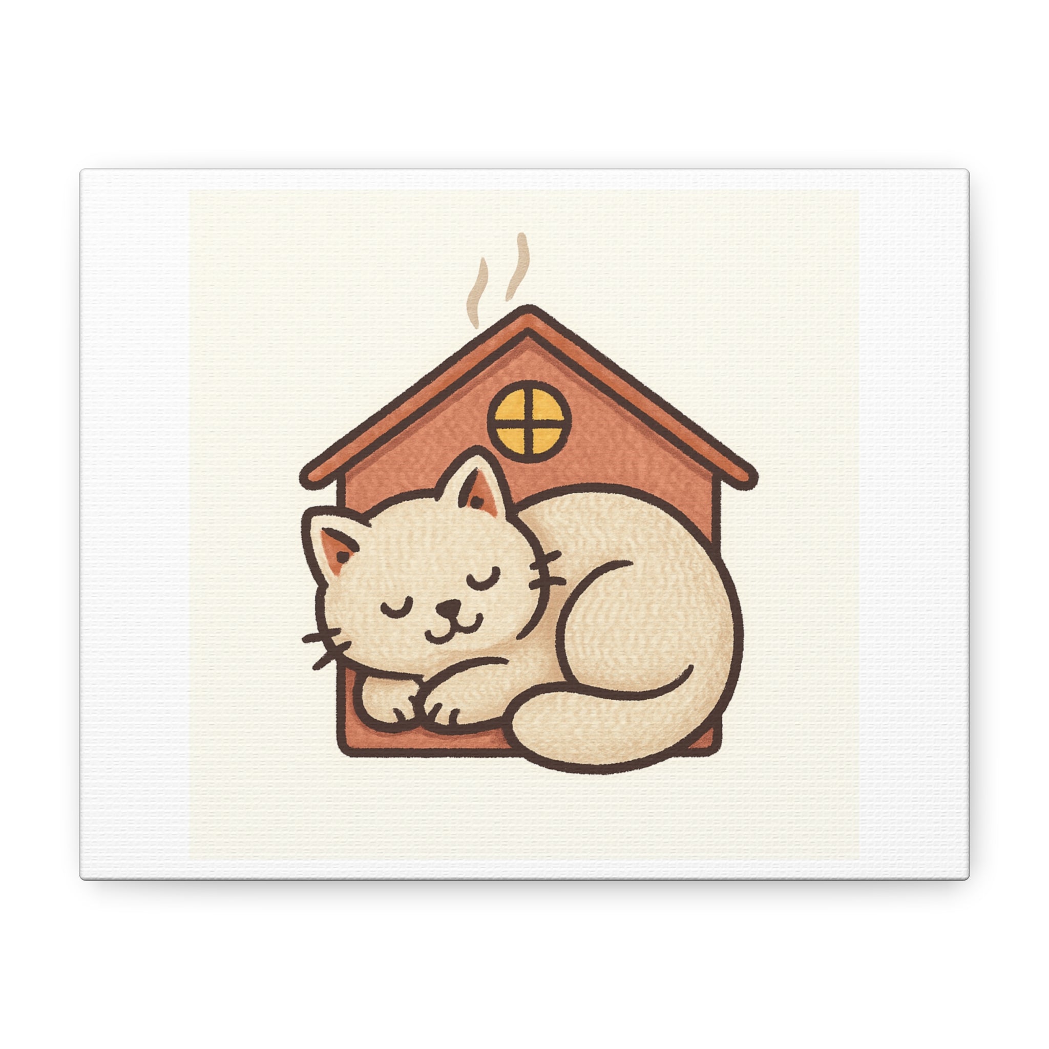 Cozy Cat in Doghouse Matte Canvas Wall Art
