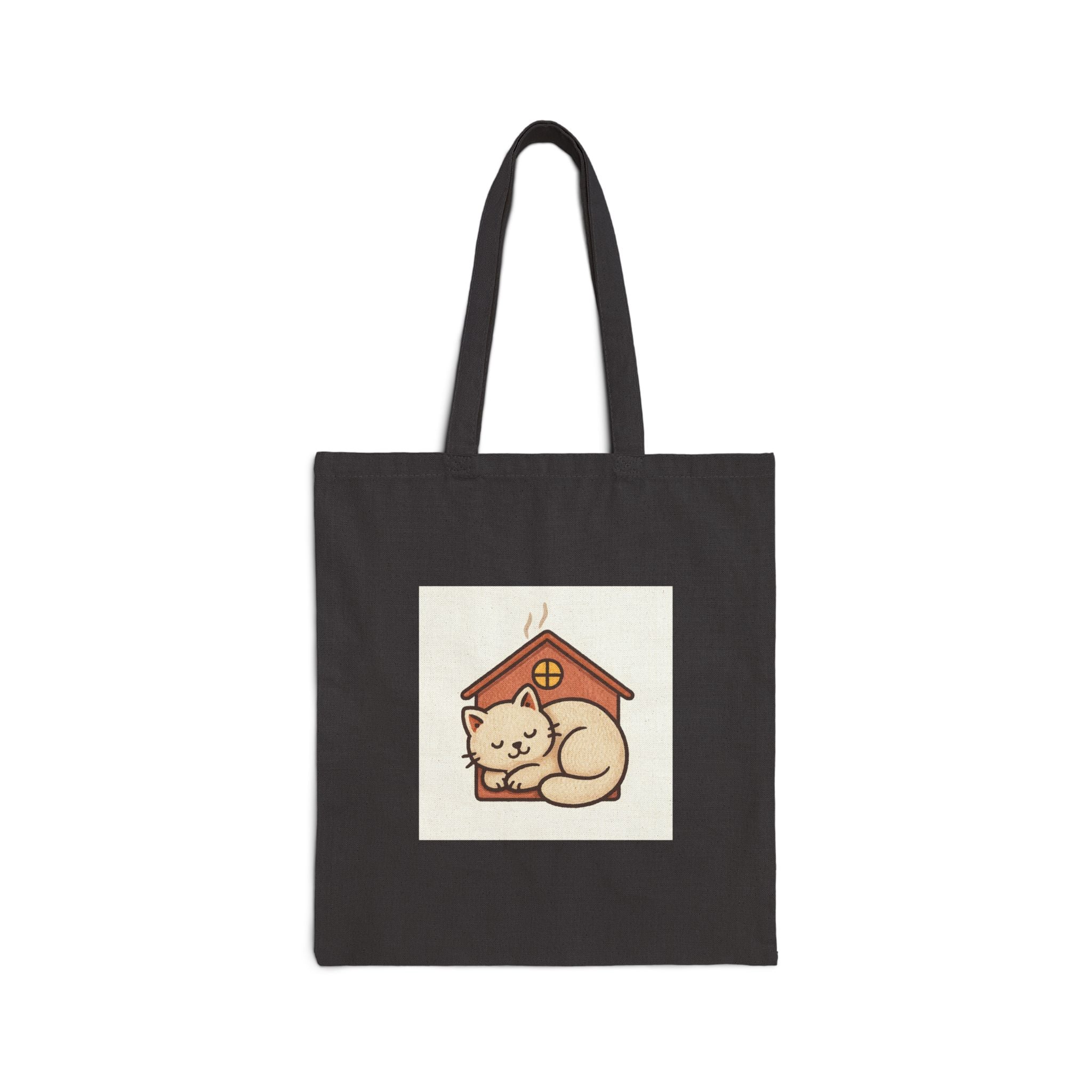Cat Cottage Canvas Tote Bag — Cute Sleeping Cat Eco Shopper