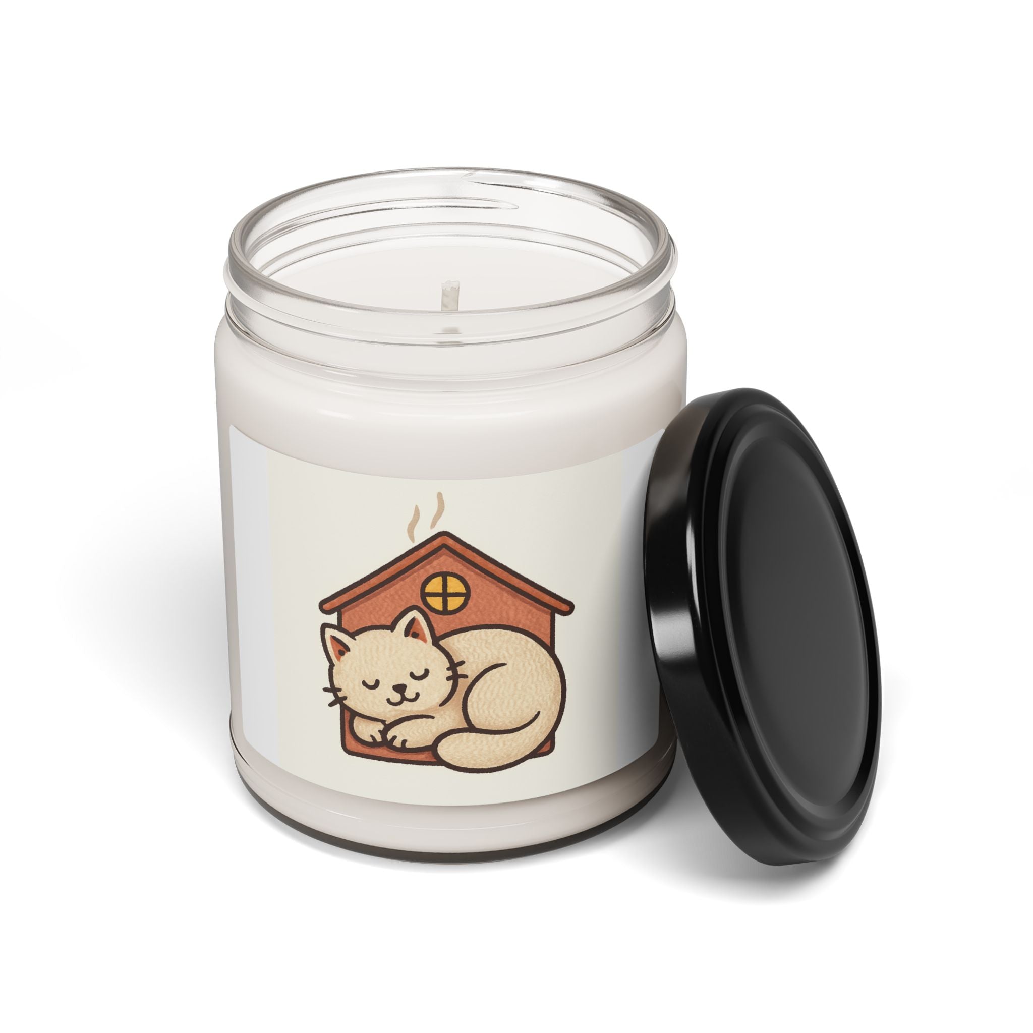 Cozy Cat Cottage Scented Soy Candle — 9oz Aromatherapy Jar for Cat Lovers