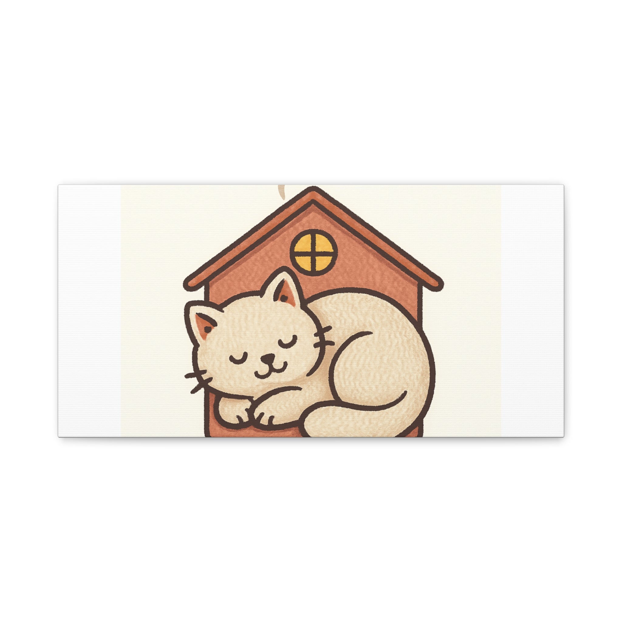 Cozy Cat in Doghouse Matte Canvas Wall Art