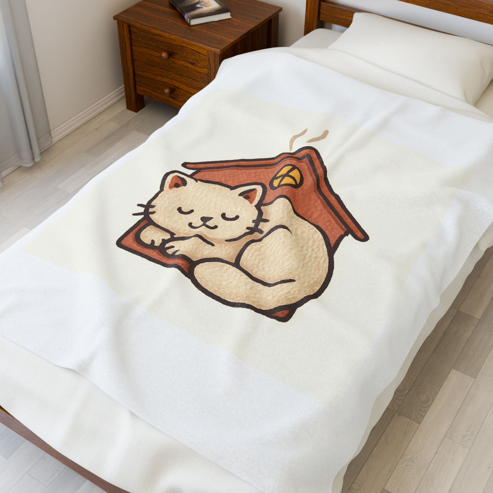 Cozy Cat House Velveteen Plush Blanket — Cute Sleeping Kitten Throw