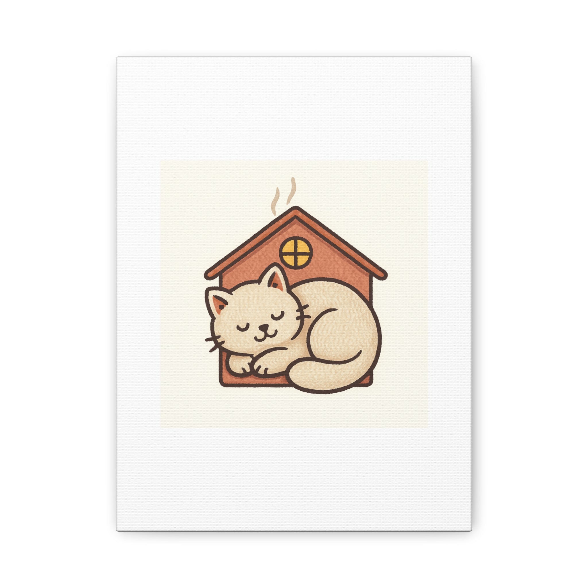 Cozy Cat in Doghouse Matte Canvas Wall Art