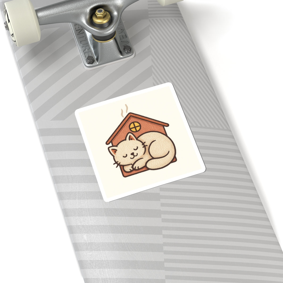 Sleeping Cat in Cozy House Sticker — Cute Kiss-Cut Vinyl Decal for Laptops, Water Bottles & Journals