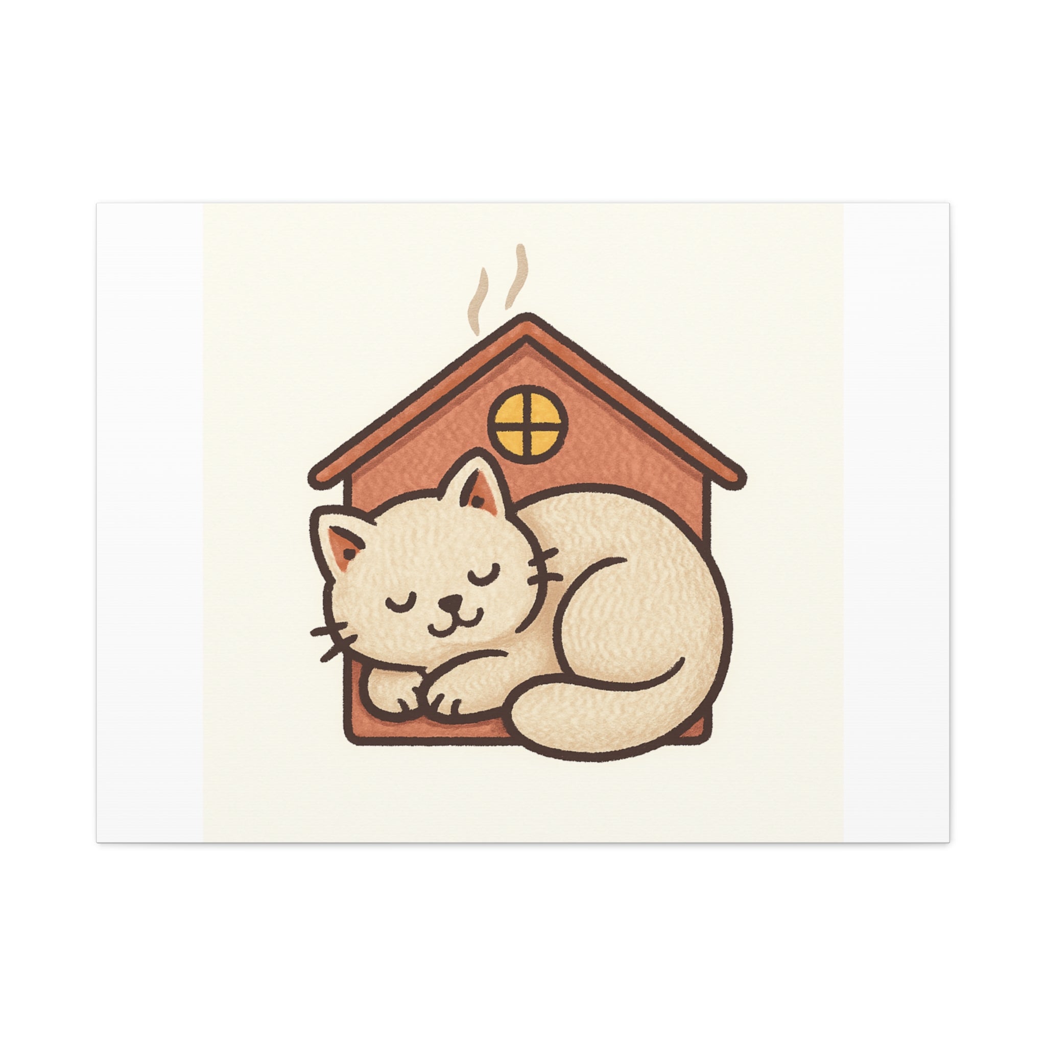 Cozy Cat in Doghouse Matte Canvas Wall Art
