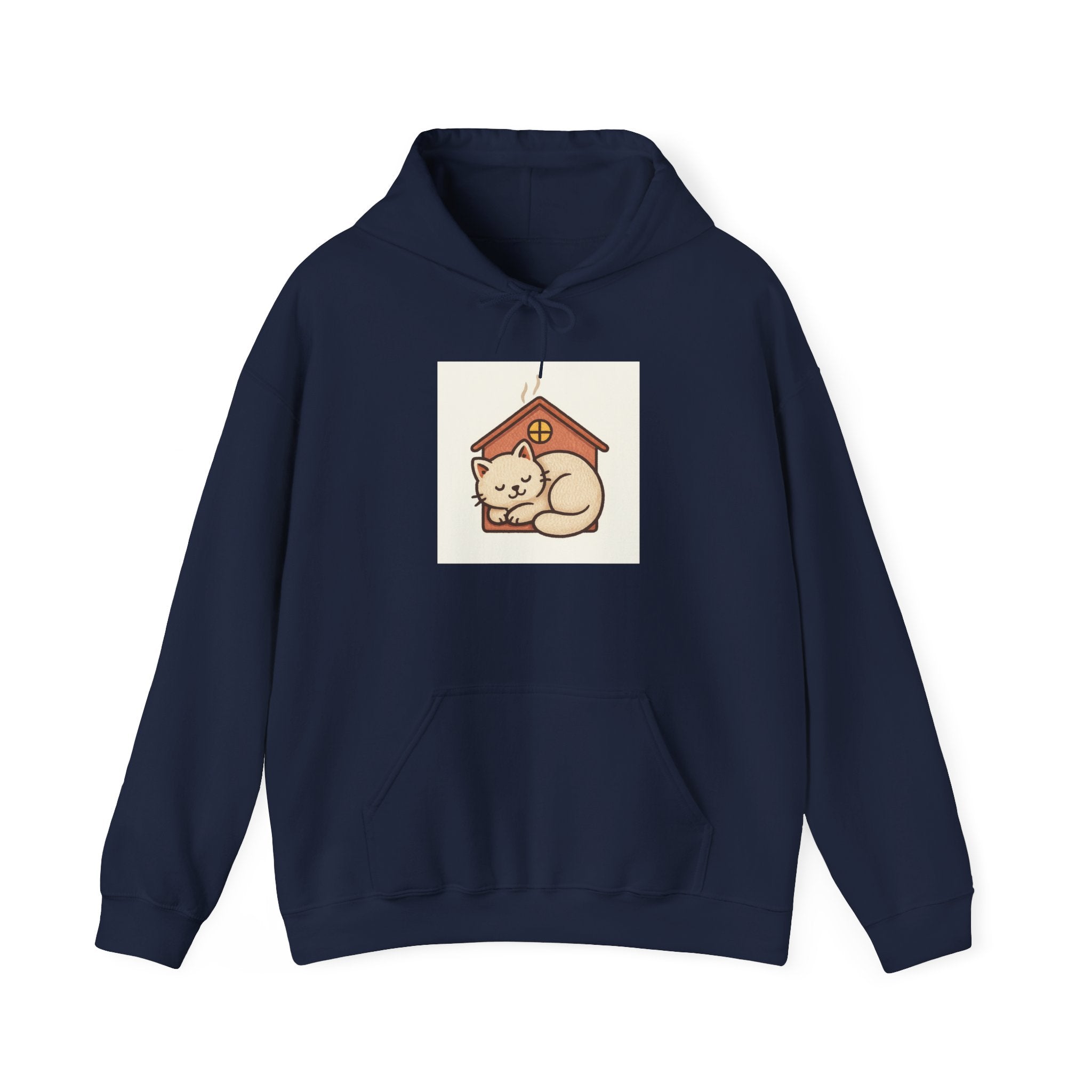 Cat in Doghouse Hoodie — Cute Sleeping Kitty Graphic Sweatshirt