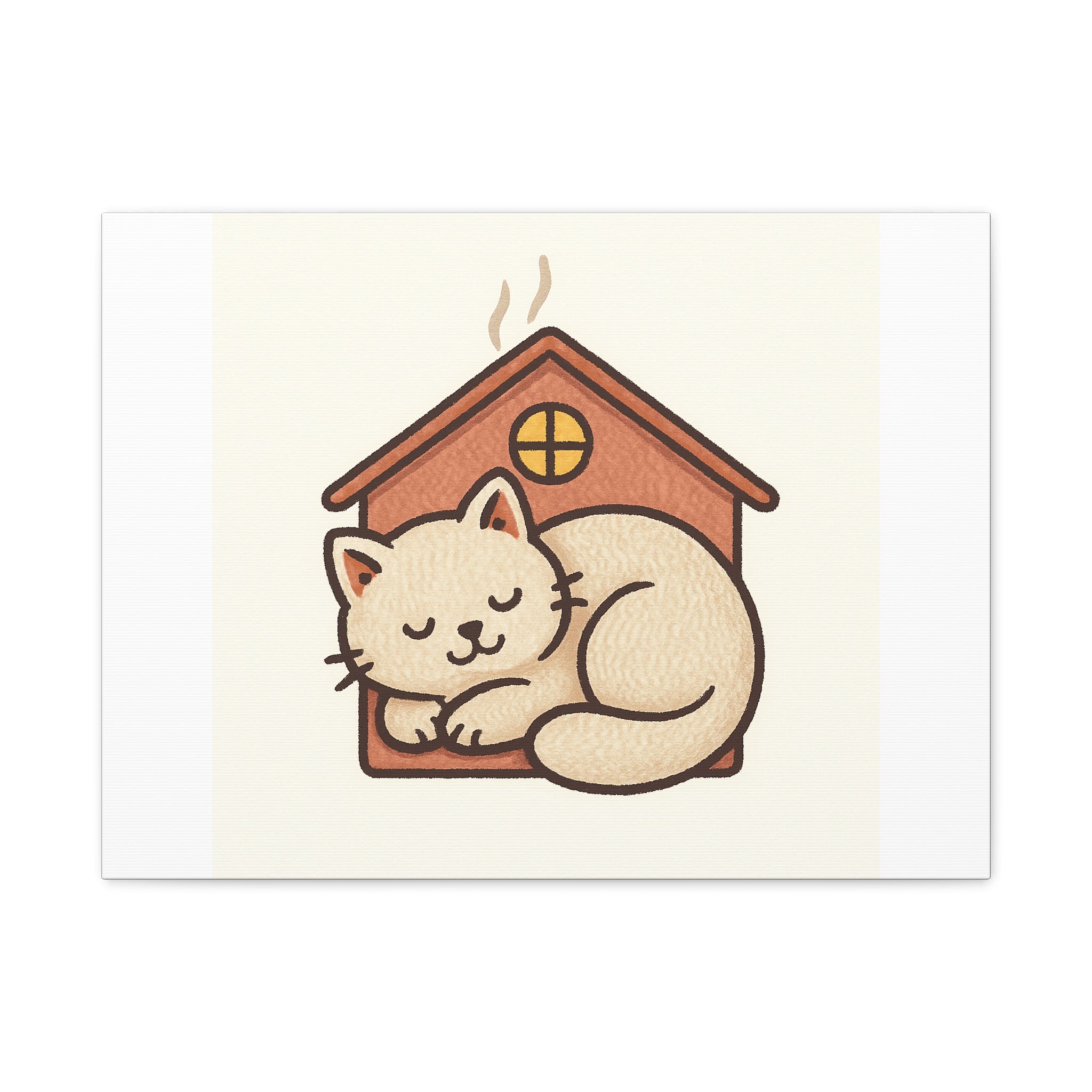 Cozy Cat in Doghouse Matte Canvas Wall Art