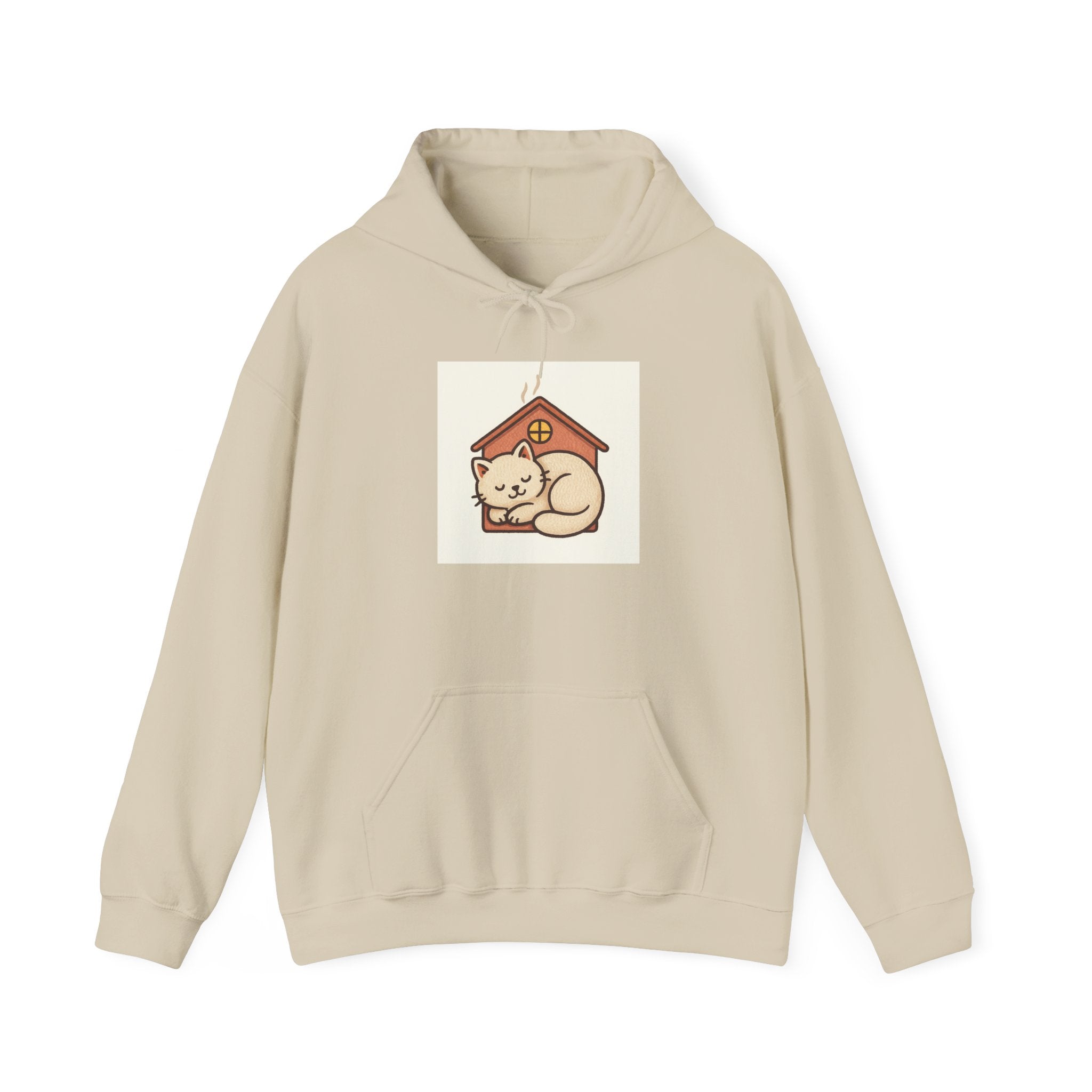 Cat in Doghouse Hoodie — Cute Sleeping Kitty Graphic Sweatshirt