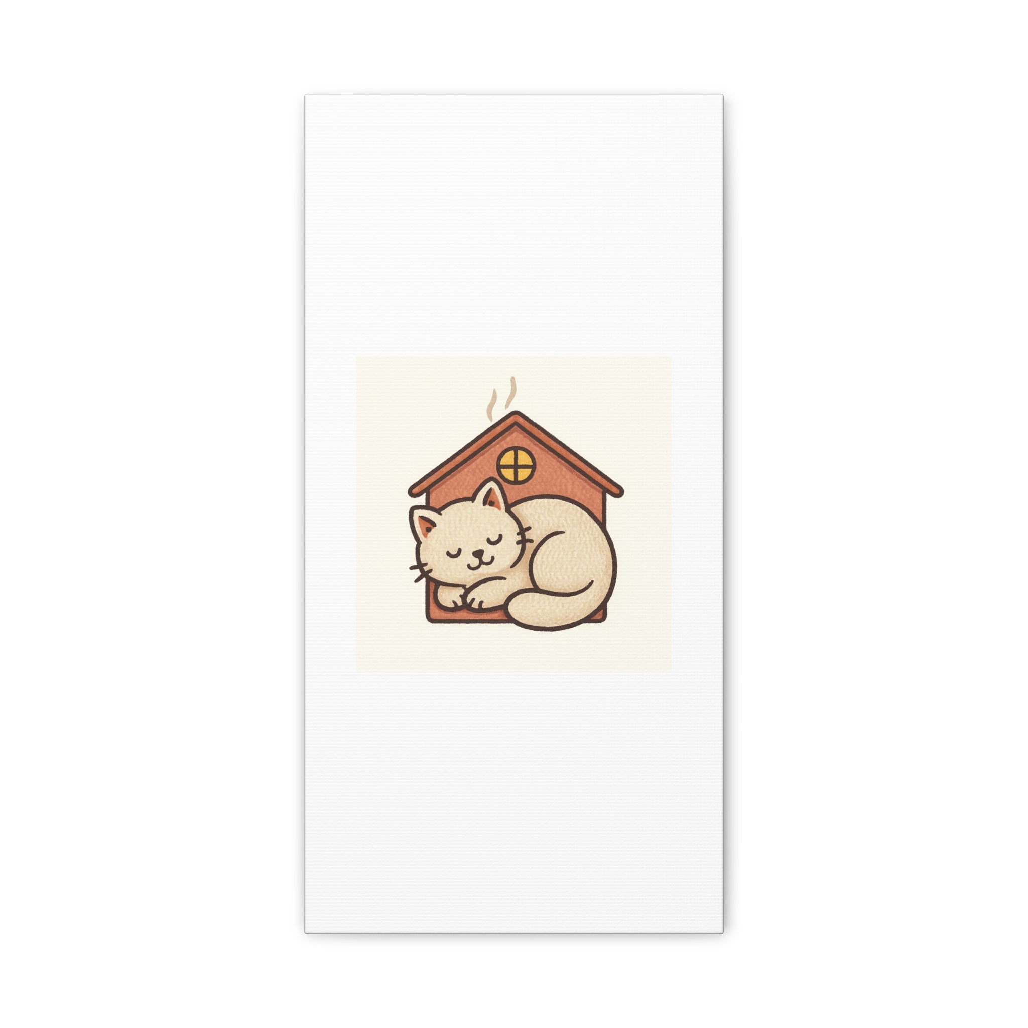 Cozy Cat in Doghouse Matte Canvas Wall Art