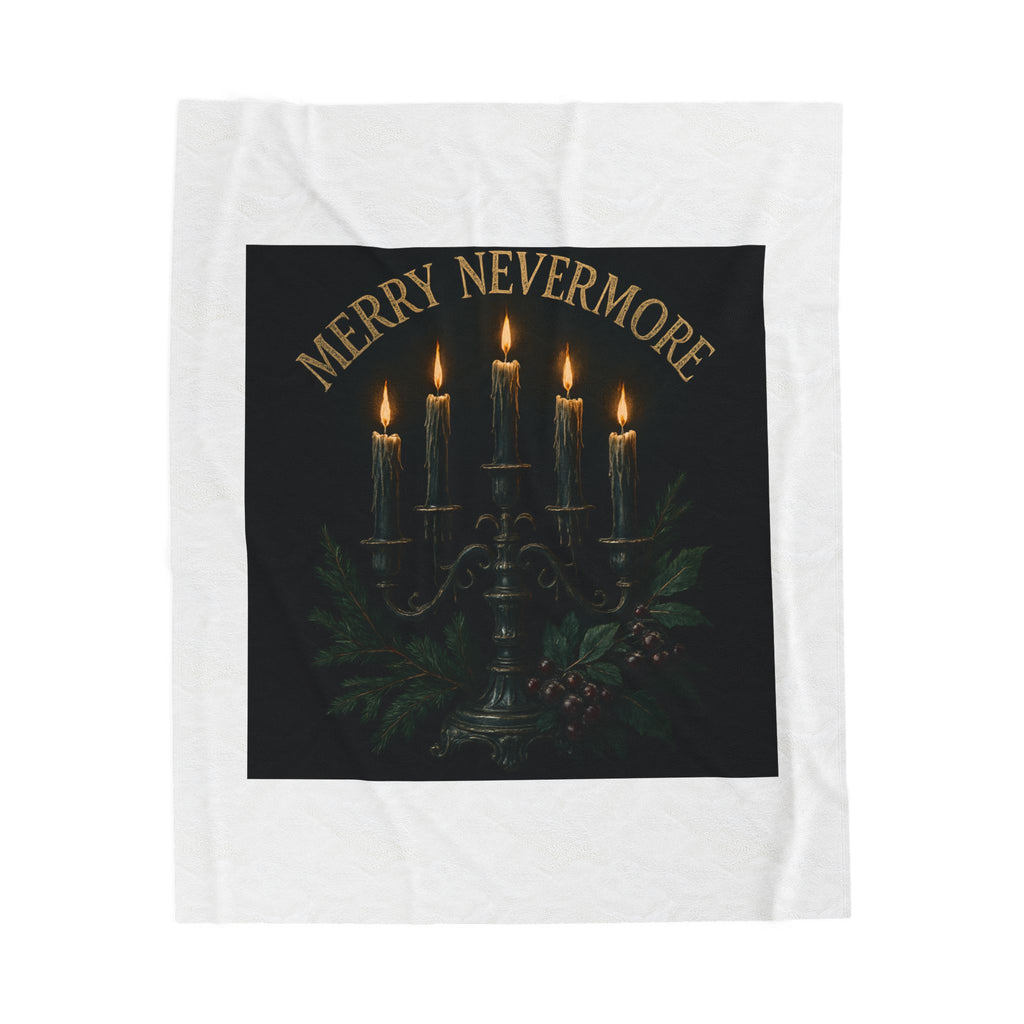 Merry Nevermore Velveteen Plush Blanket — Gothic Candle Candelabra Holiday Throw