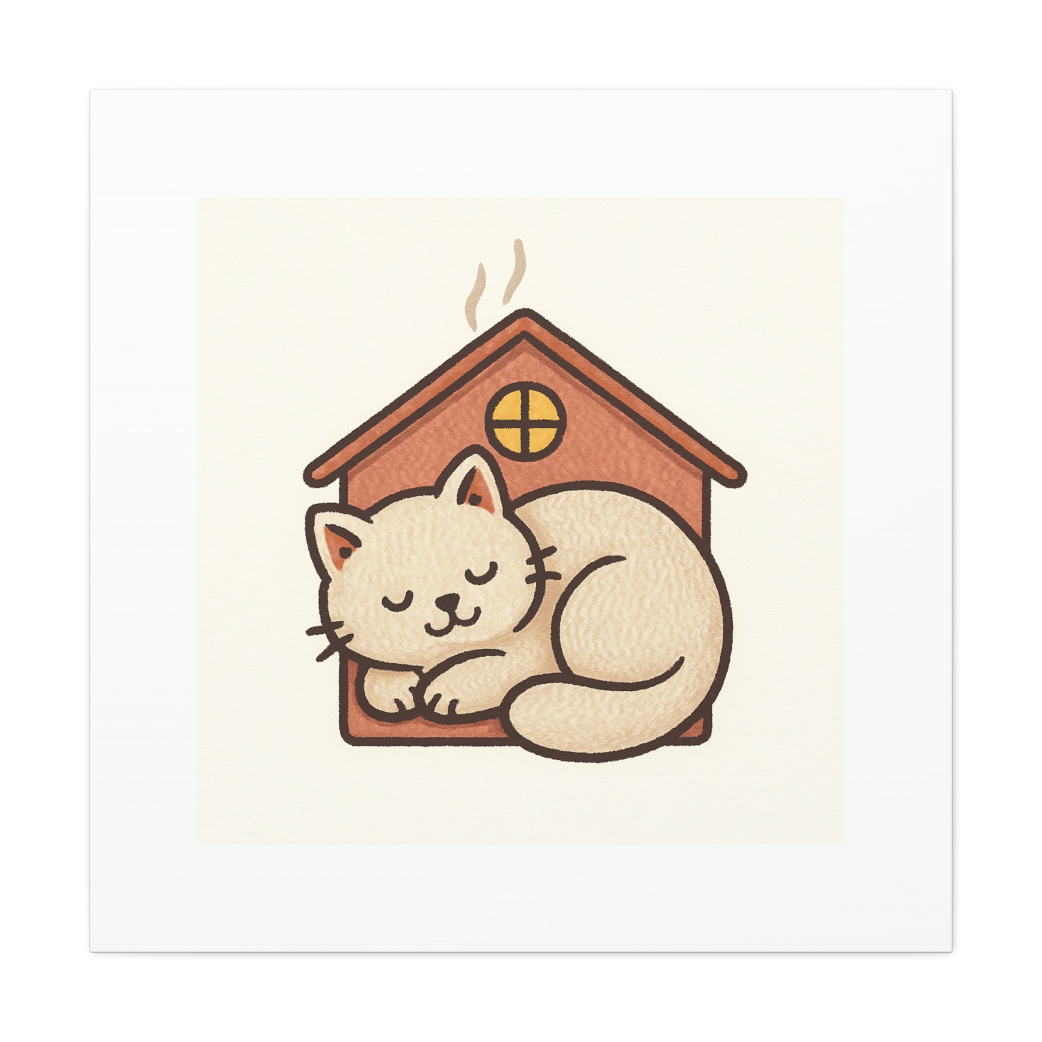 Cozy Cat in Doghouse Matte Canvas Wall Art