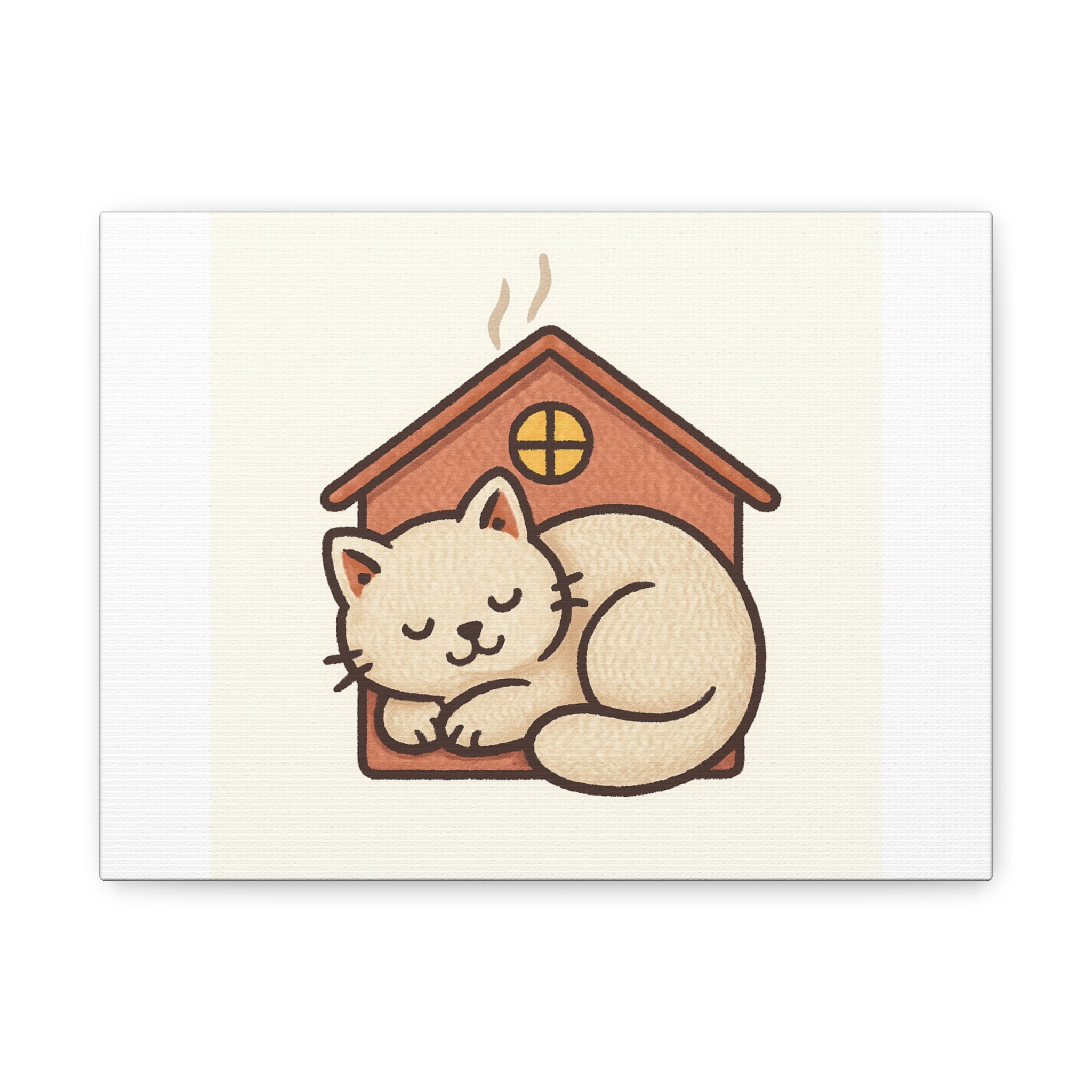 Cozy Cat in Doghouse Matte Canvas Wall Art