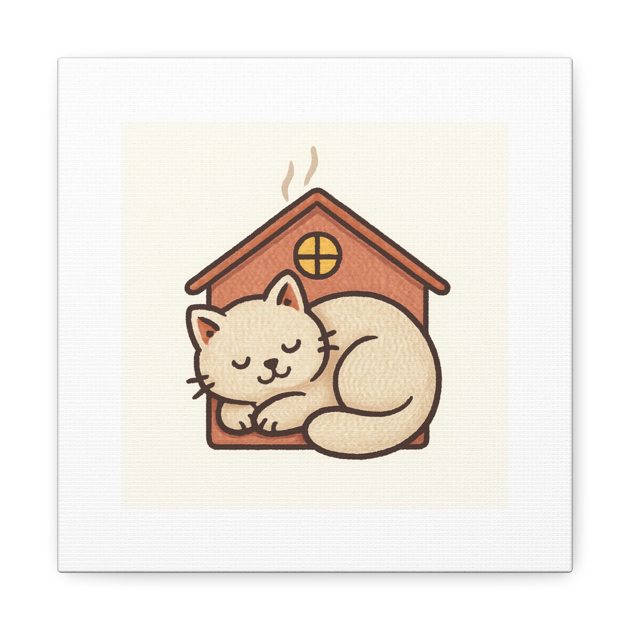 Cozy Cat in Doghouse Matte Canvas Wall Art