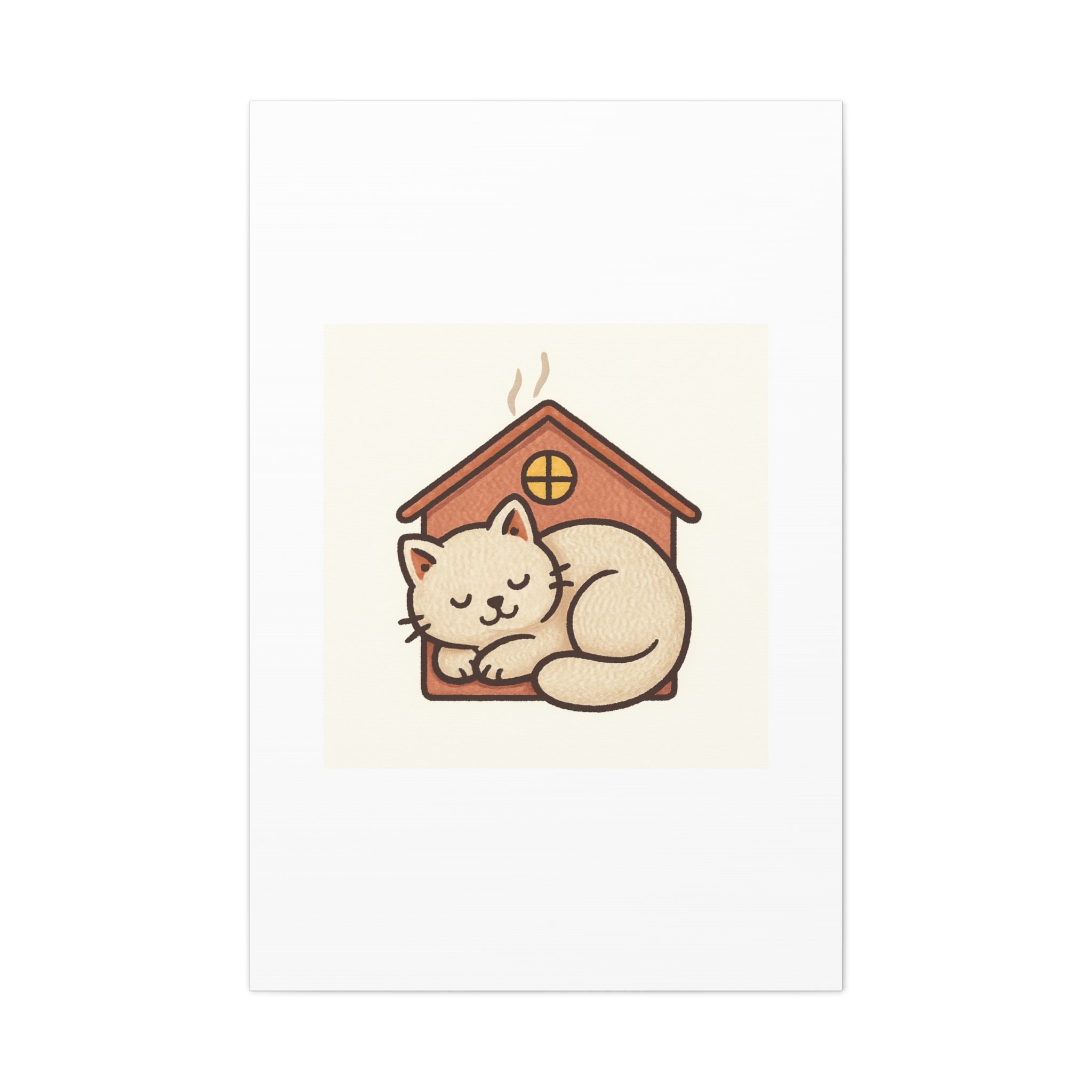 Cozy Cat in Doghouse Matte Canvas Wall Art
