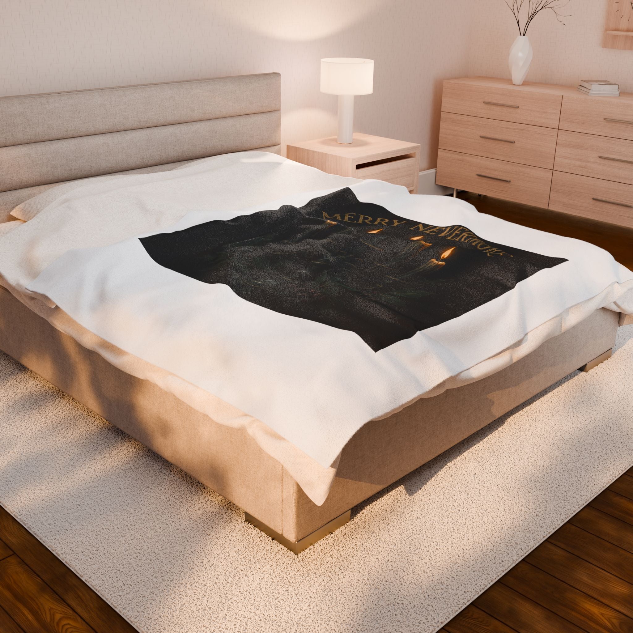 Merry Nevermore Velveteen Plush Blanket — Gothic Candle Candelabra Holiday Throw