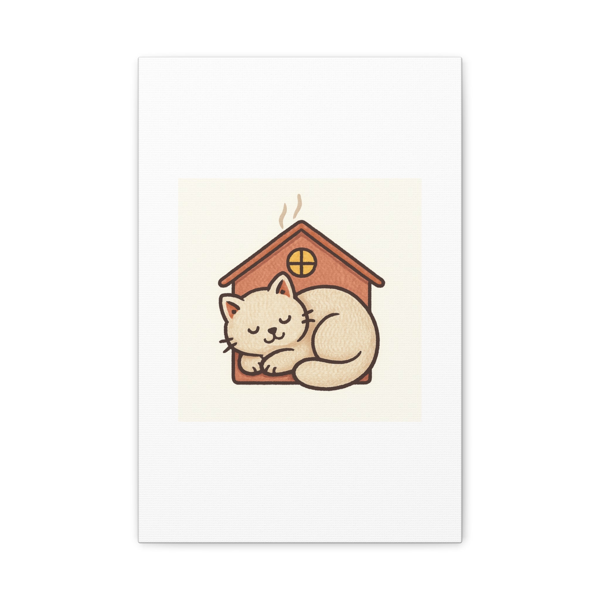 Cozy Cat in Doghouse Matte Canvas Wall Art
