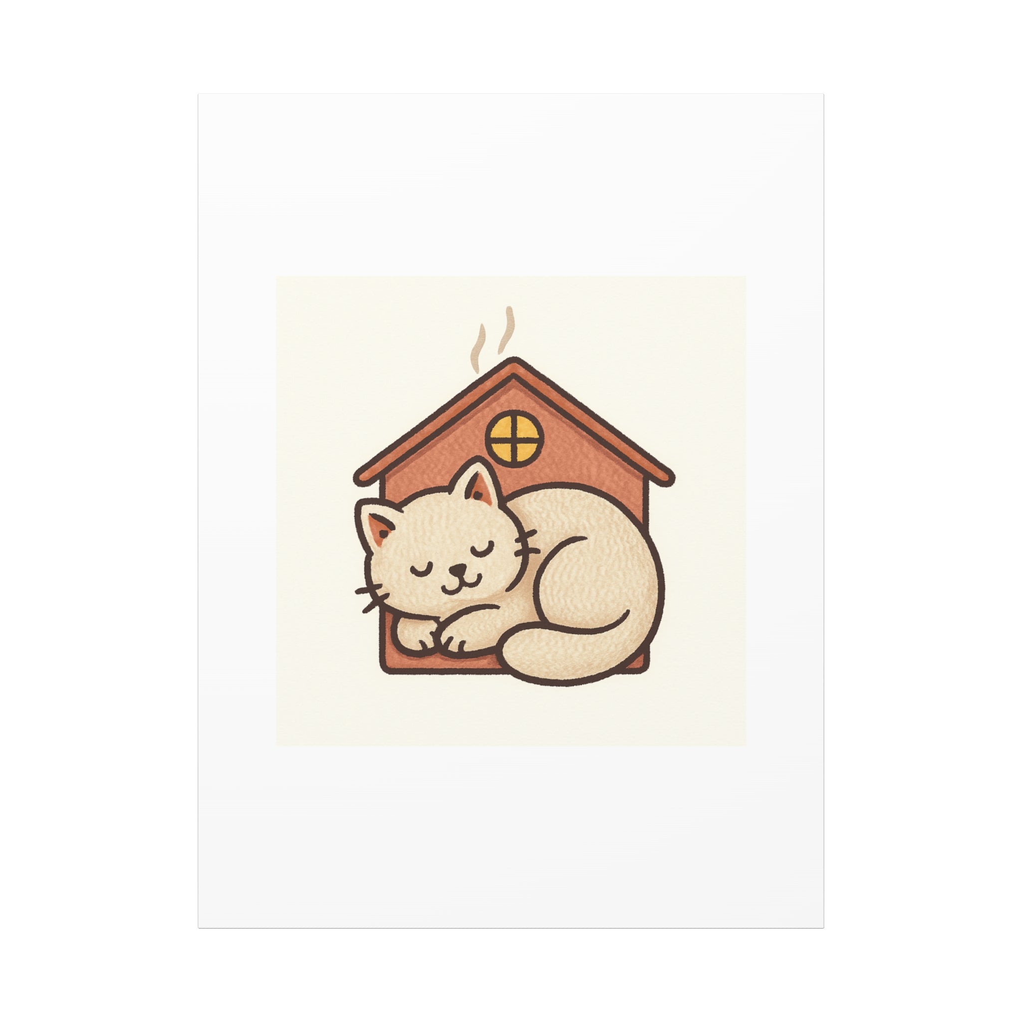 Cozy Cat in Doghouse Matte Canvas Wall Art
