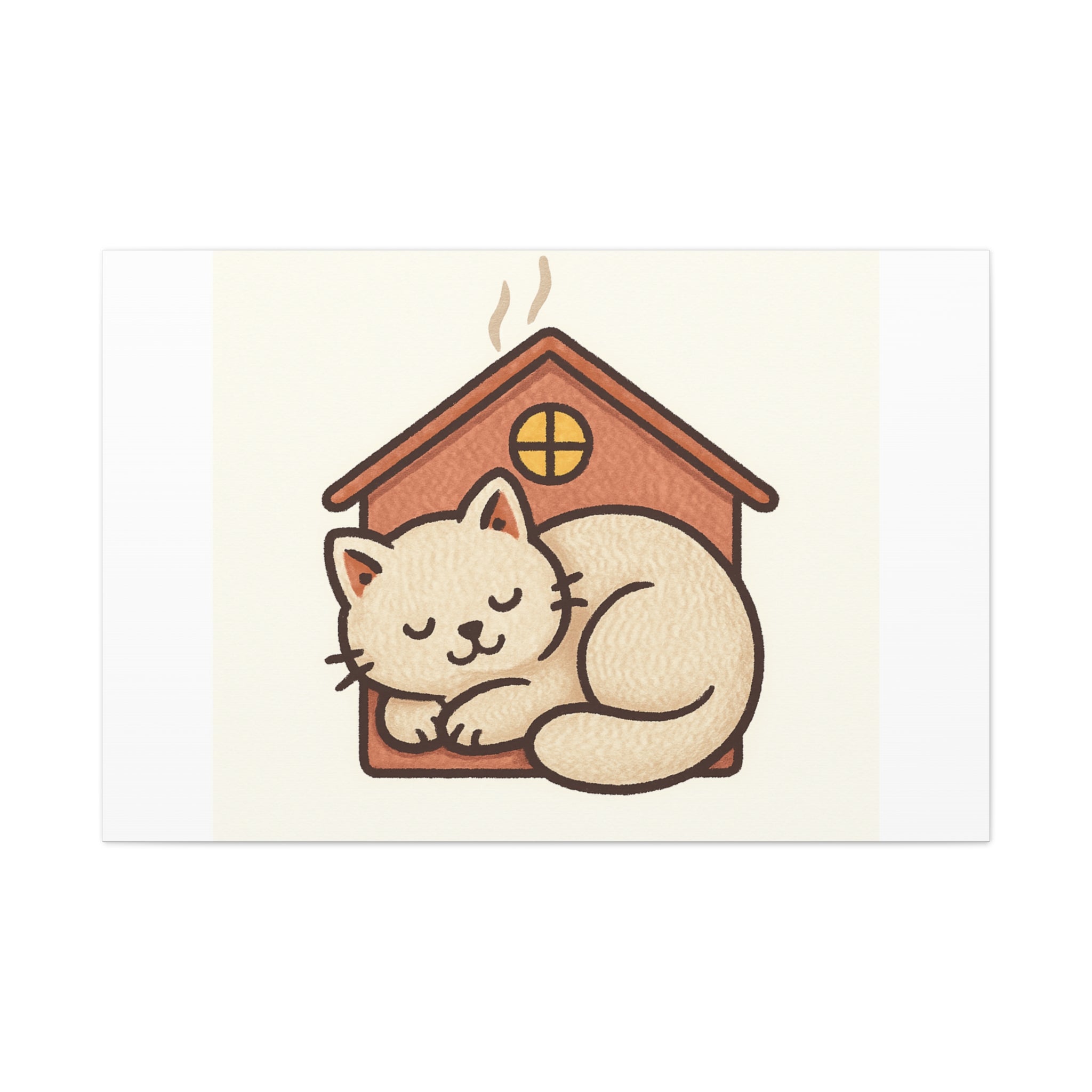 Cozy Cat in Doghouse Matte Canvas Wall Art