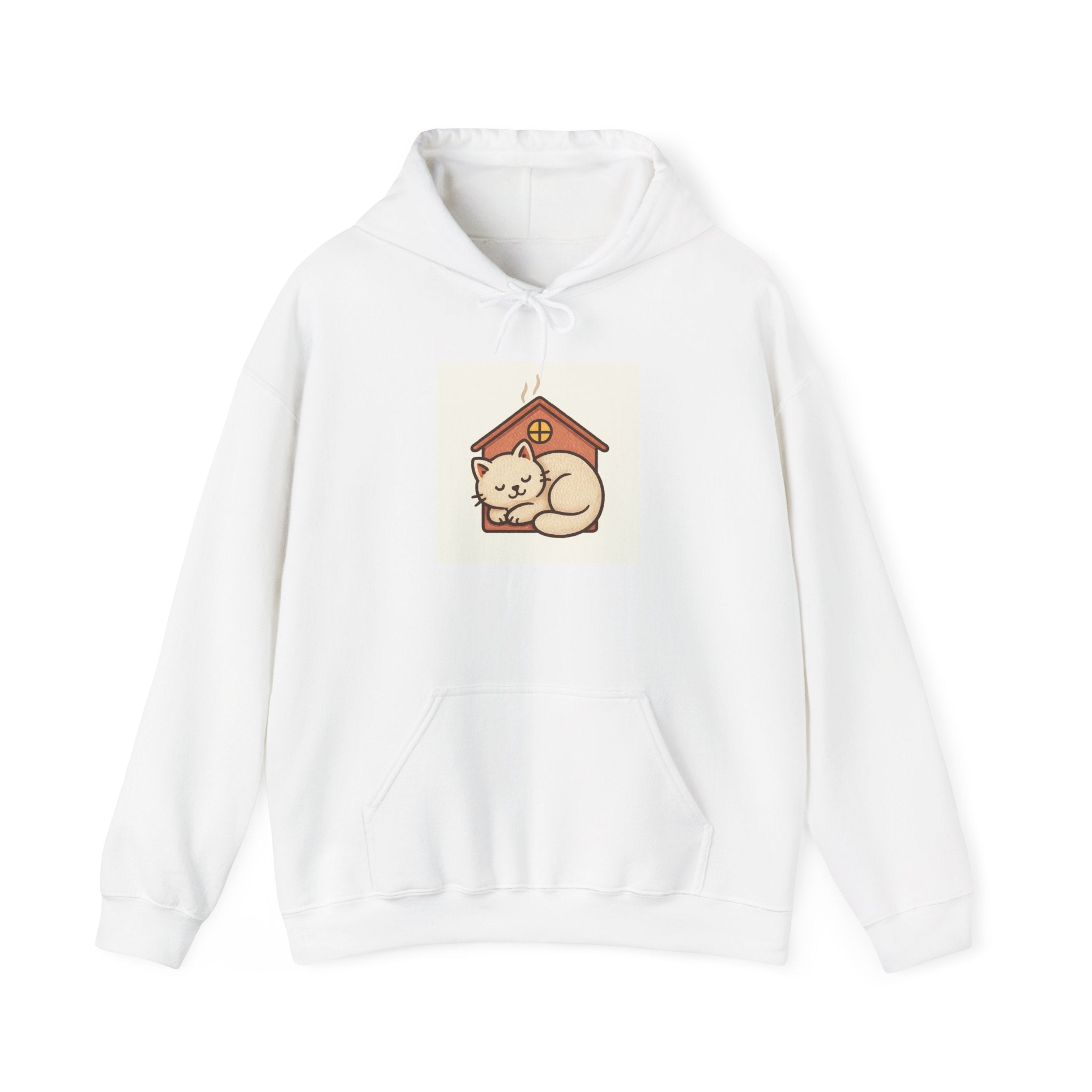 Cat in Doghouse Hoodie — Cute Sleeping Kitty Graphic Sweatshirt