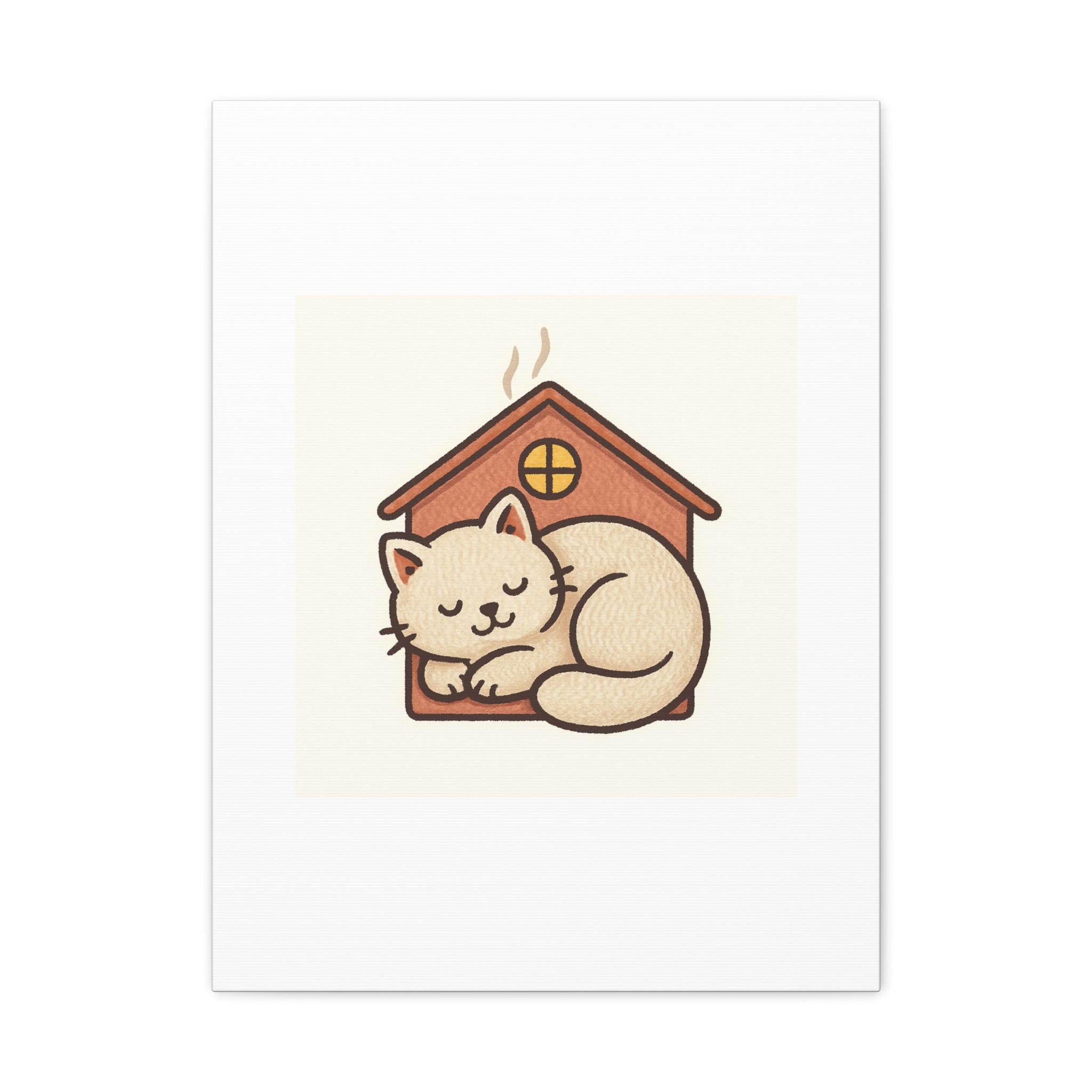Cozy Cat in Doghouse Matte Canvas Wall Art