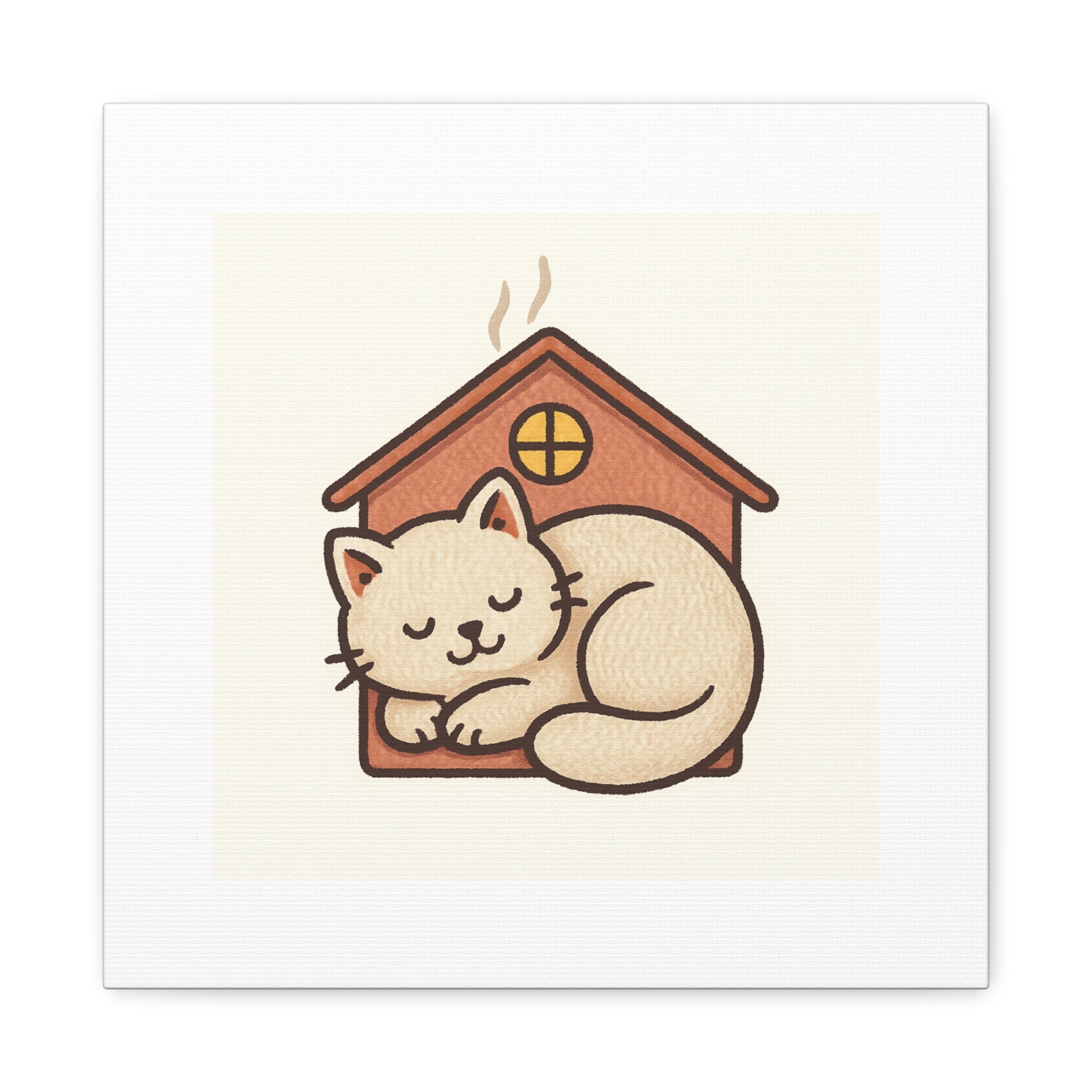 Cozy Cat in Doghouse Matte Canvas Wall Art