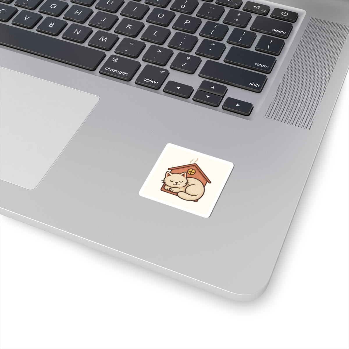 Sleeping Cat in Cozy House Sticker — Cute Kiss-Cut Vinyl Decal for Laptops, Water Bottles & Journals