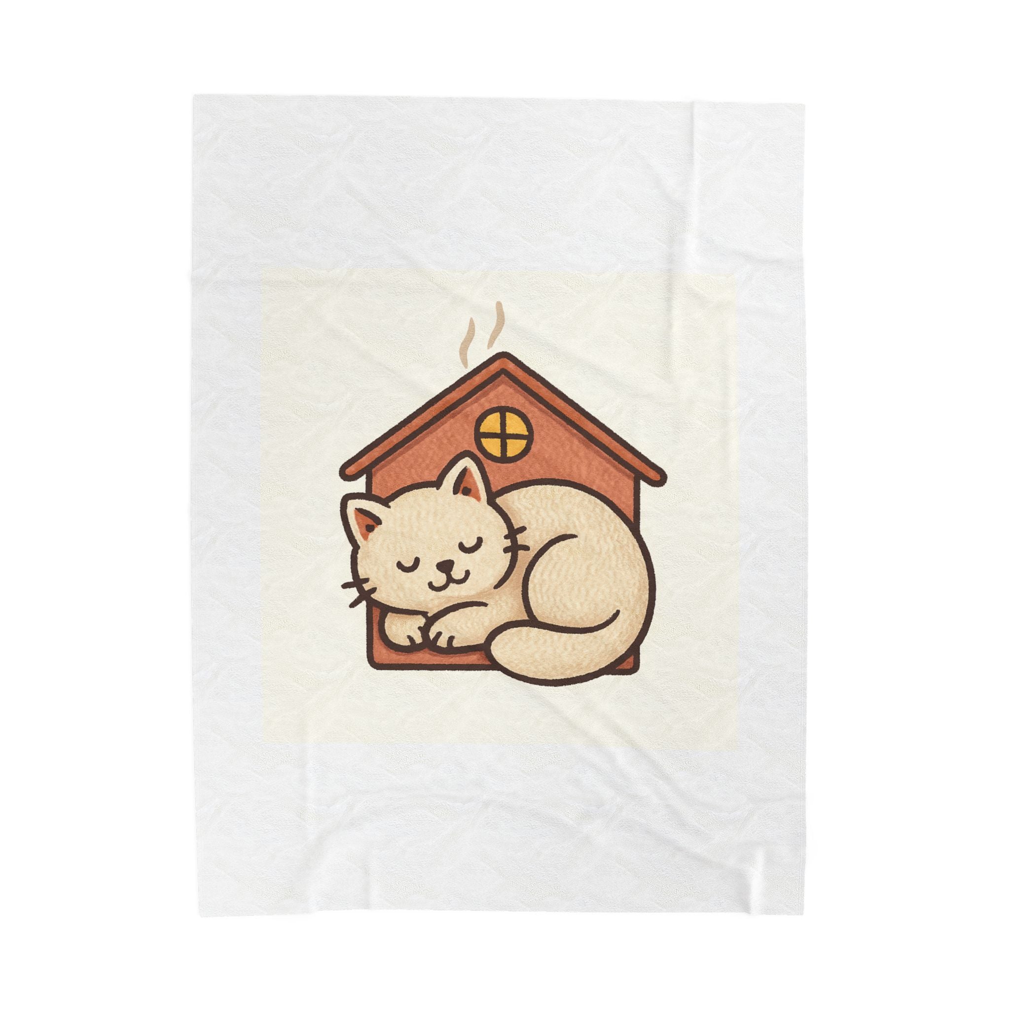 Cozy Cat House Velveteen Plush Blanket — Cute Sleeping Kitten Throw