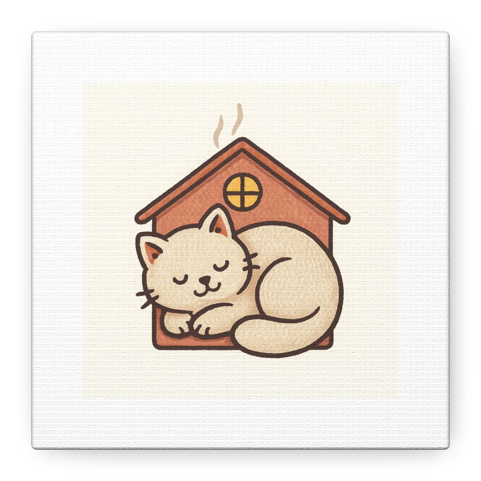 Cozy Cat in Doghouse Matte Canvas Wall Art