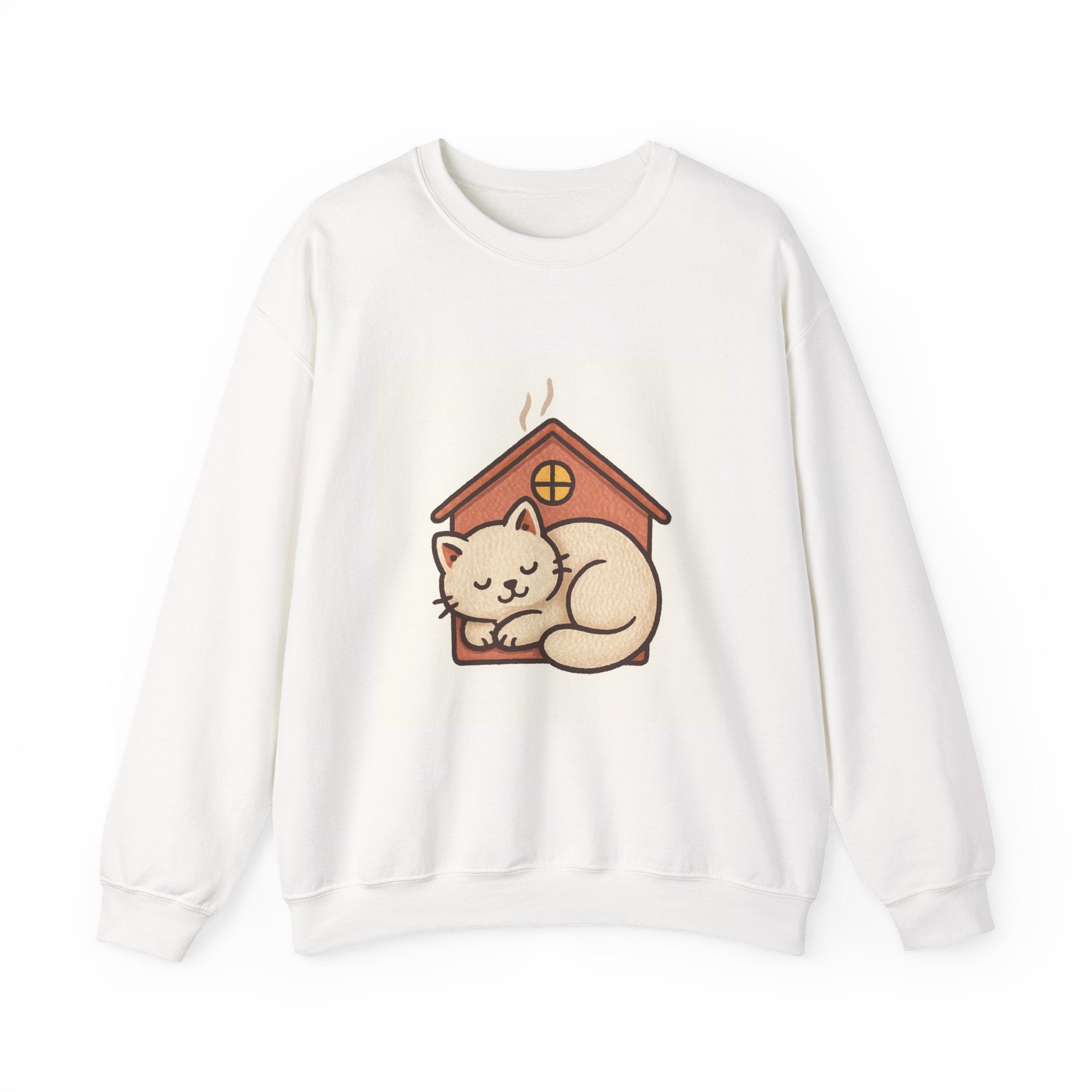 Cozy Cat Cottage Sweatshirt — Cute Sleeping Kitten Crewneck