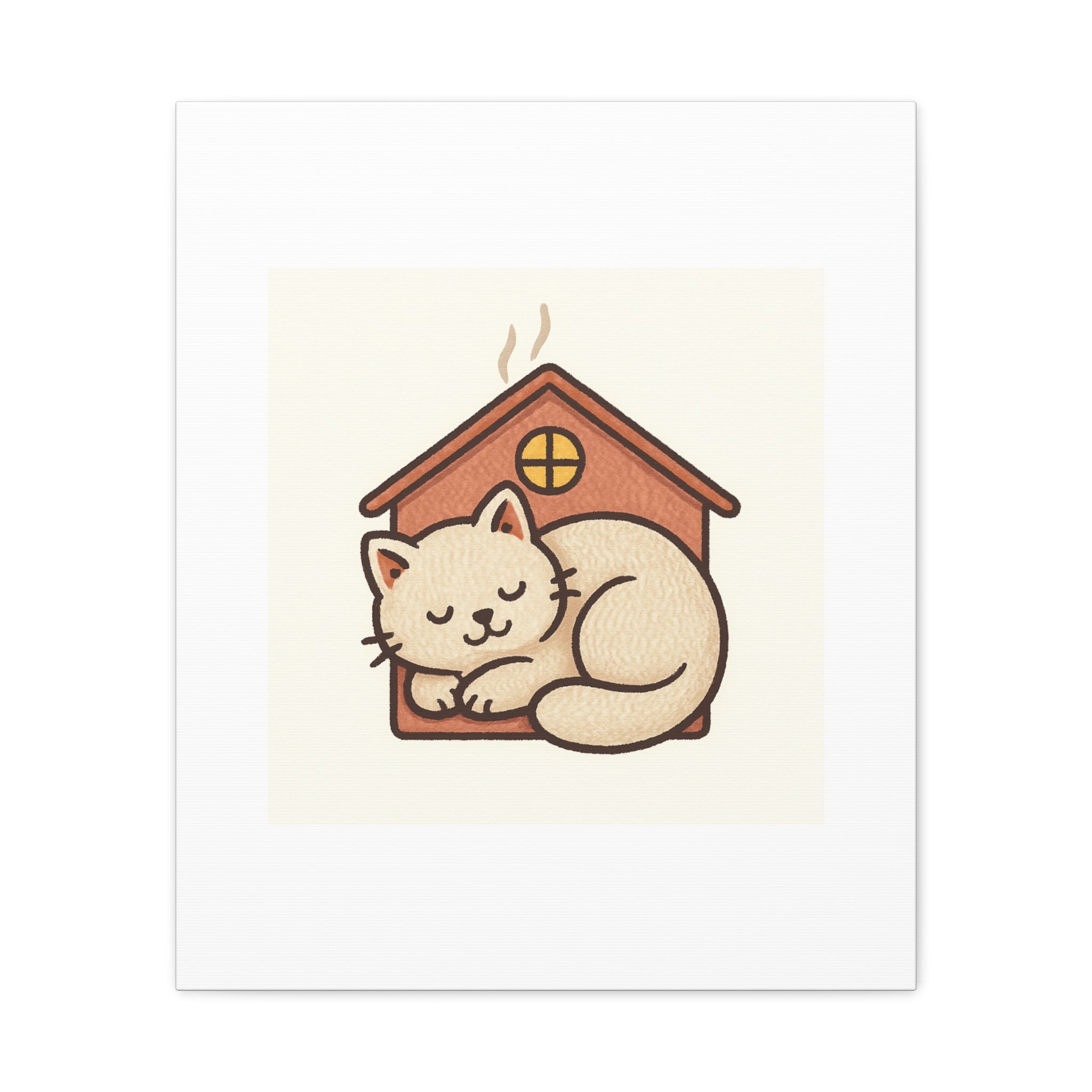 Cozy Cat in Doghouse Matte Canvas Wall Art