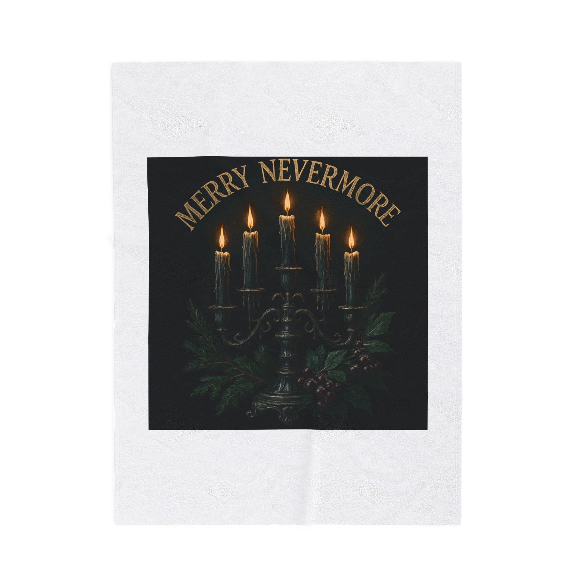 Merry Nevermore Velveteen Plush Blanket — Gothic Candle Candelabra Holiday Throw