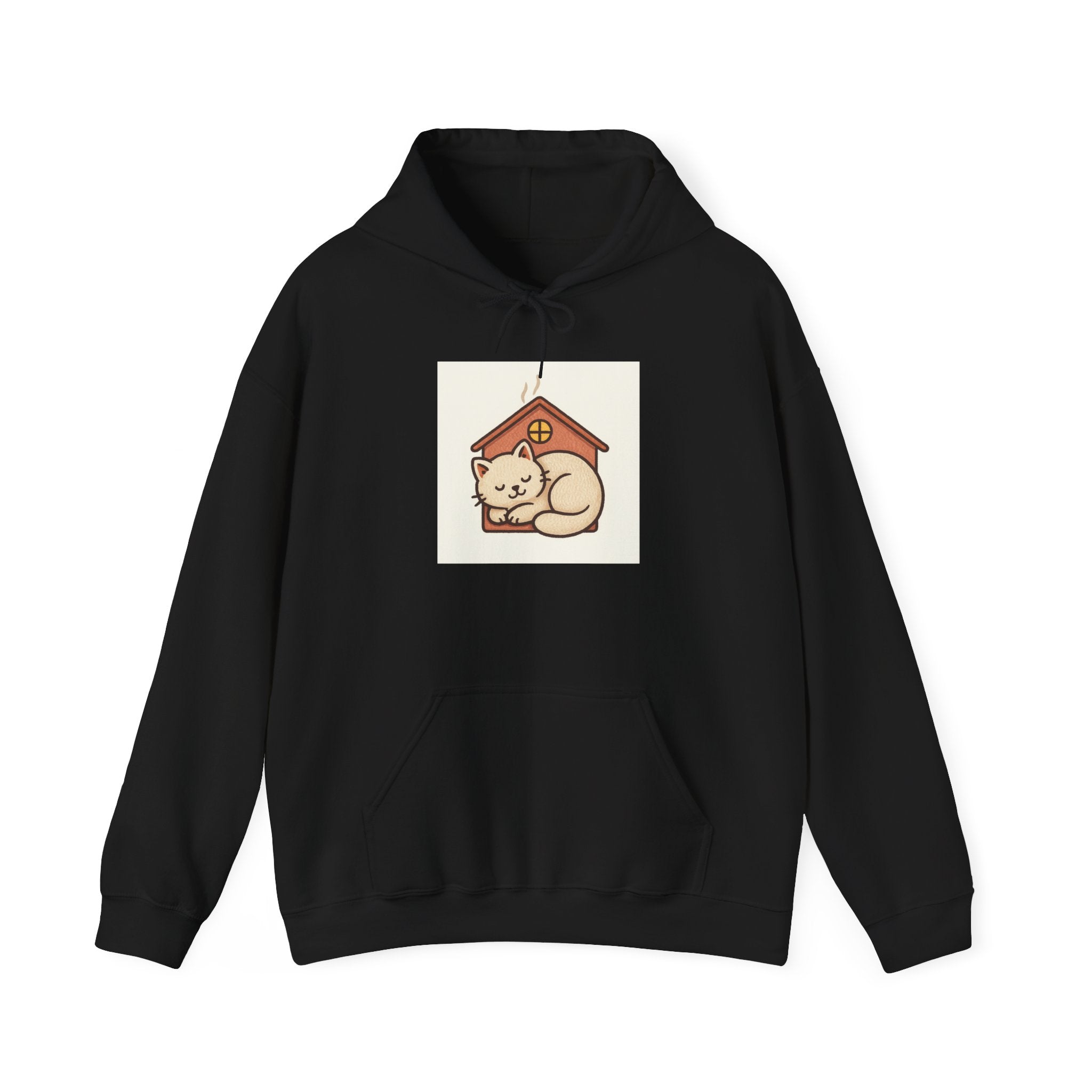 Cat in Doghouse Hoodie — Cute Sleeping Kitty Graphic Sweatshirt