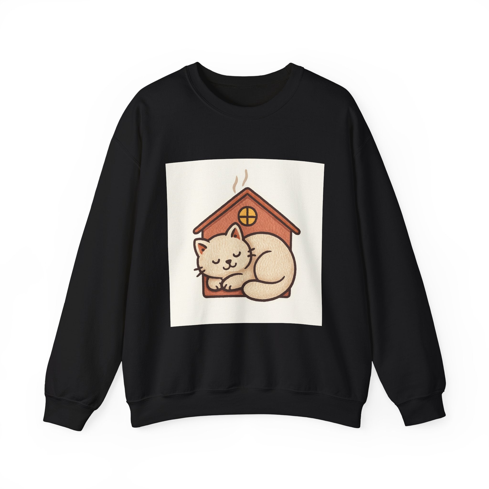 Cozy Cat Cottage Sweatshirt — Cute Sleeping Kitten Crewneck