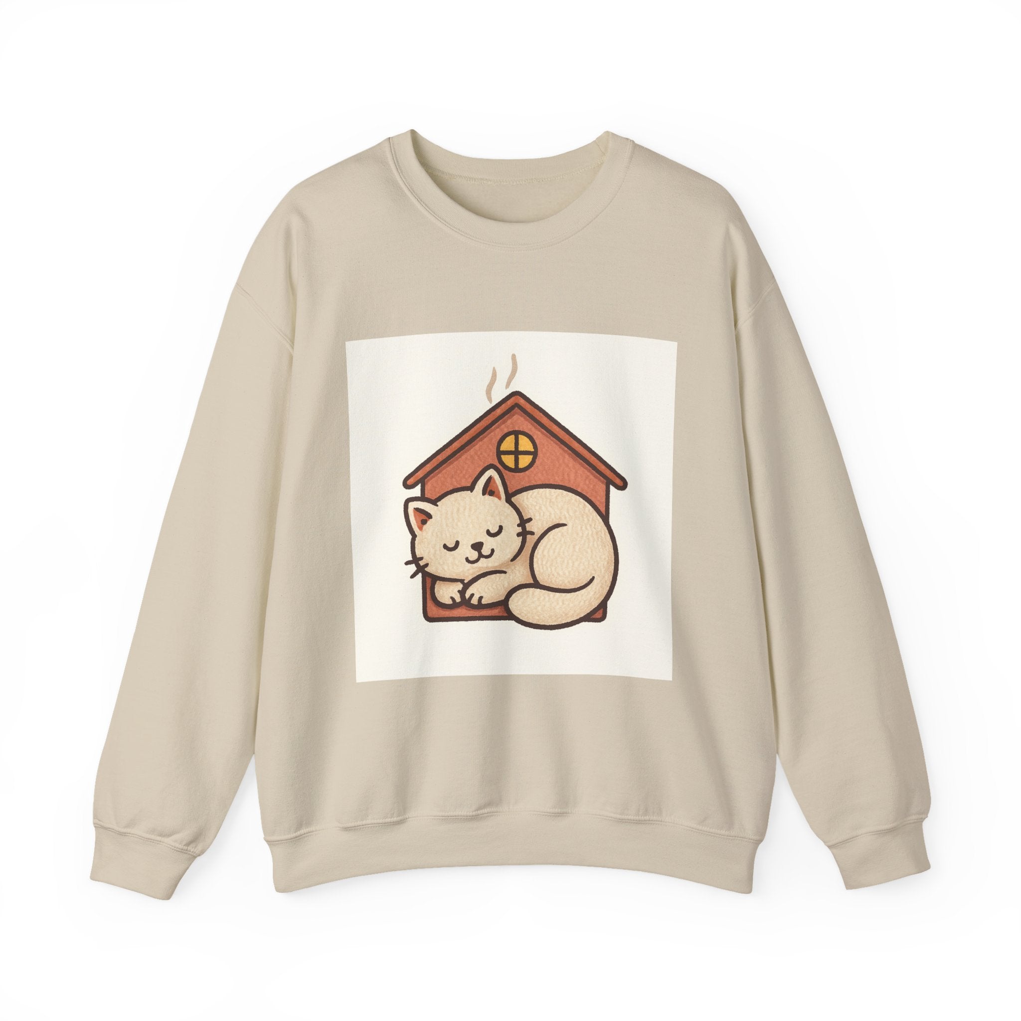 Cozy Cat Cottage Sweatshirt — Cute Sleeping Kitten Crewneck