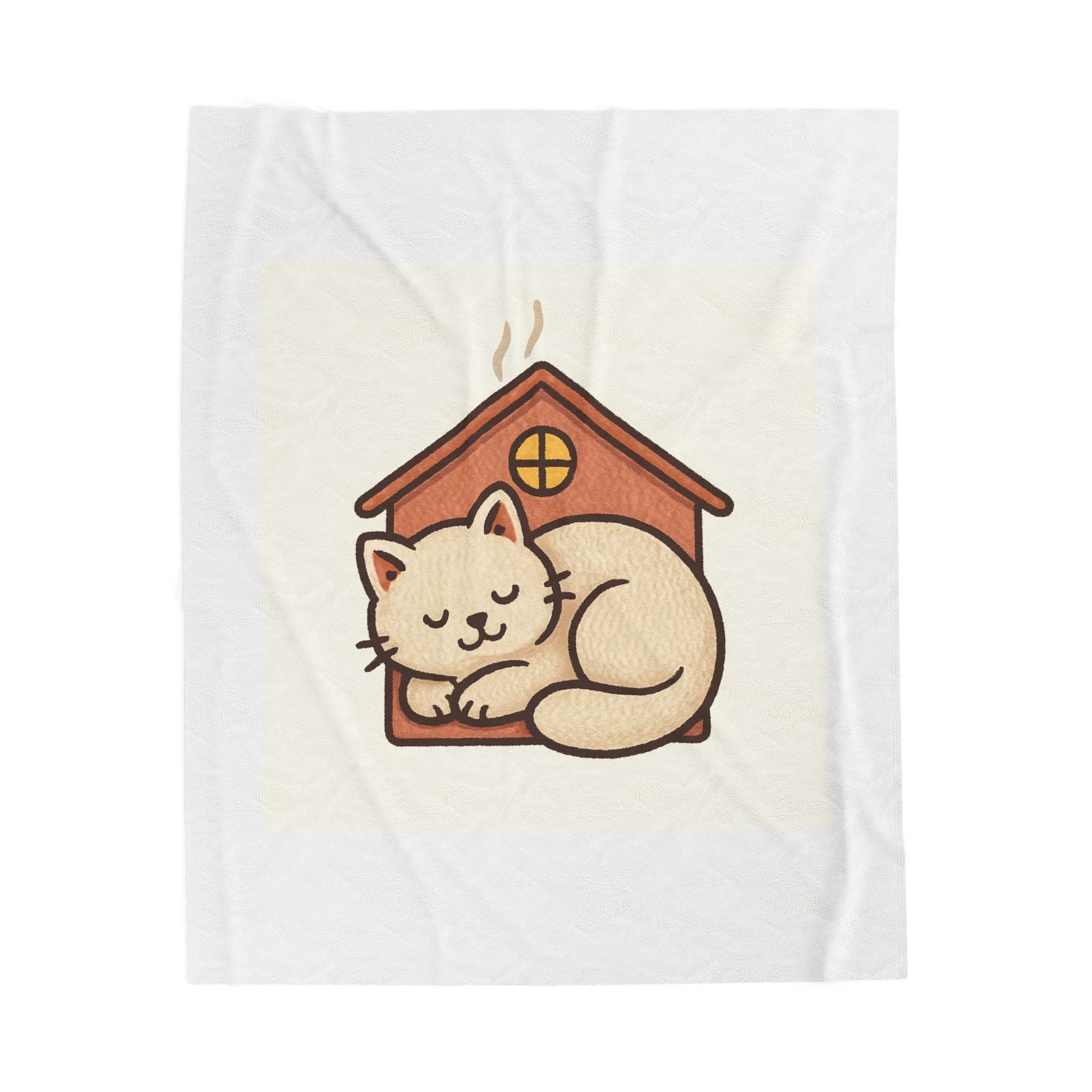 Cozy Cat House Velveteen Plush Blanket — Cute Sleeping Kitten Throw