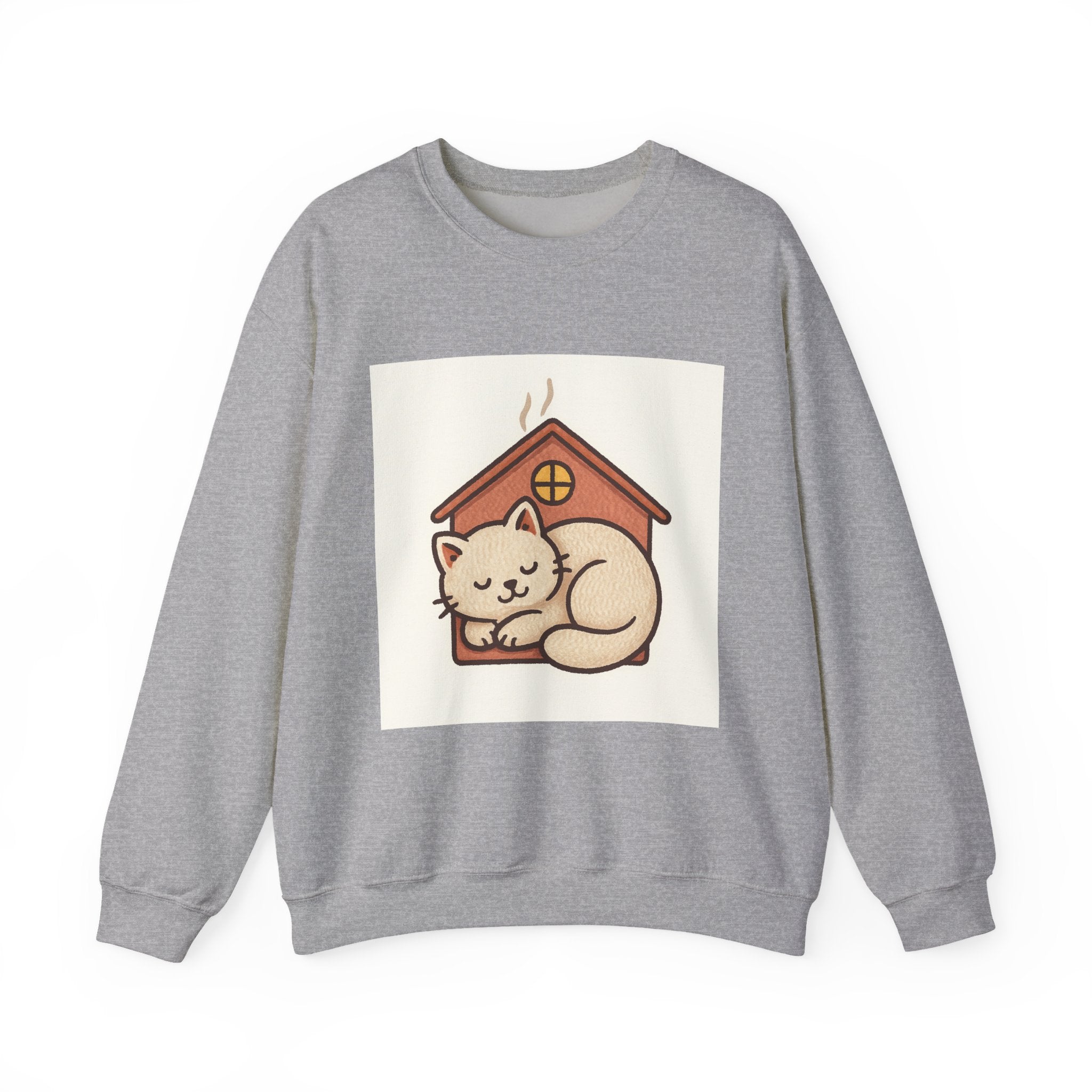 Cozy Cat Cottage Sweatshirt — Cute Sleeping Kitten Crewneck