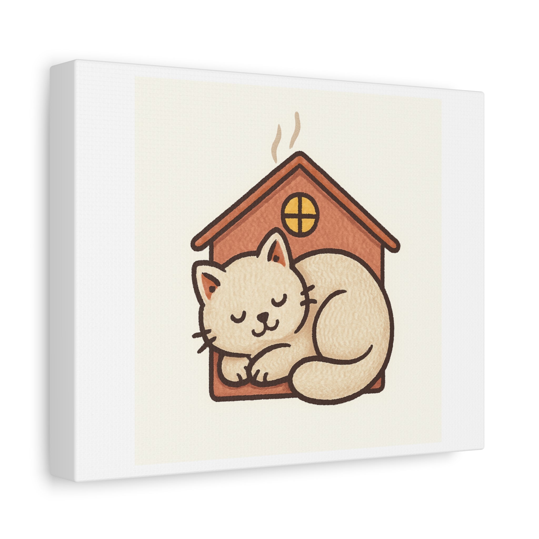Cozy Cat in Doghouse Matte Canvas Wall Art