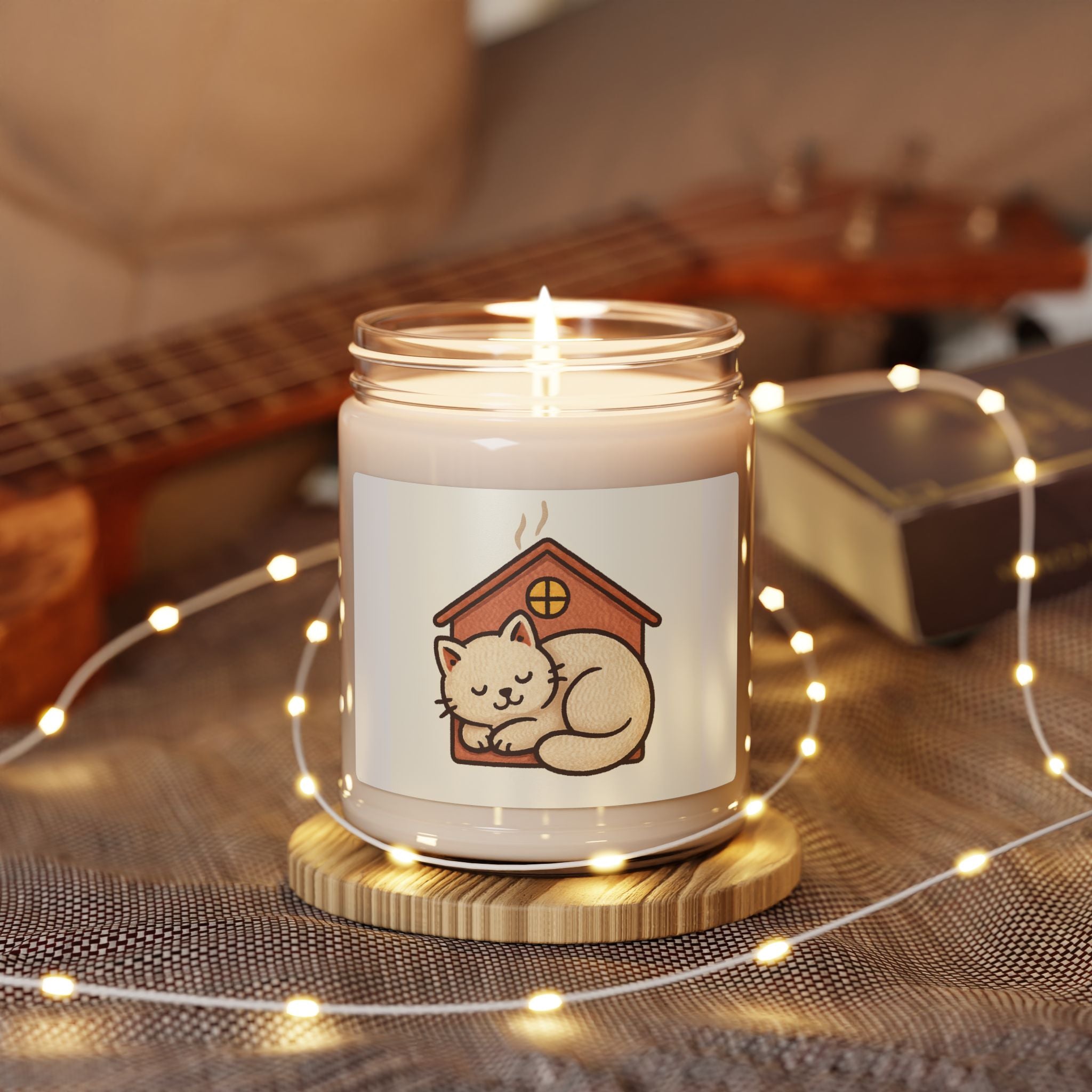 Cozy Cat Cottage Scented Soy Candle — 9oz Aromatherapy Jar for Cat Lovers