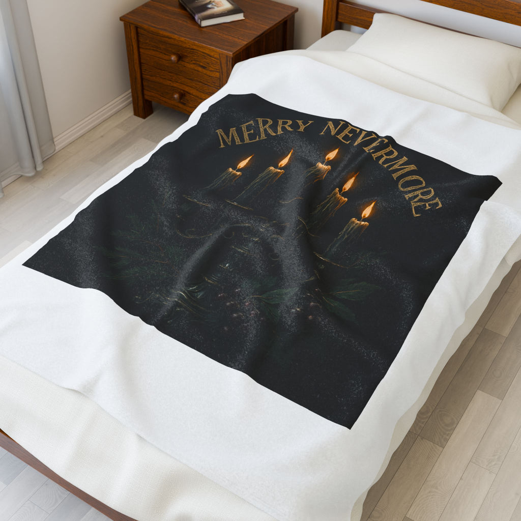Merry Nevermore Velveteen Plush Blanket — Gothic Candle Candelabra Holiday Throw