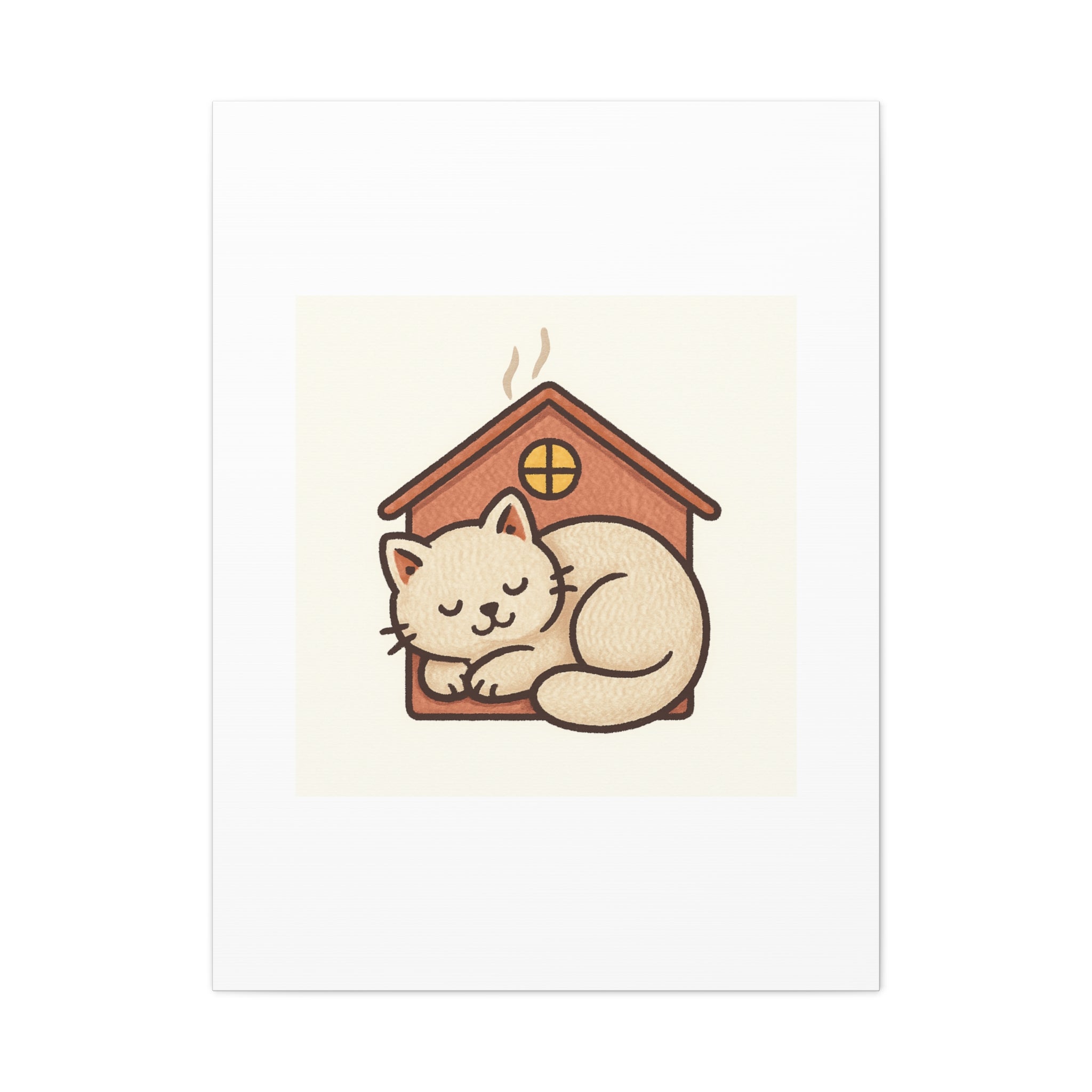 Cozy Cat in Doghouse Matte Canvas Wall Art