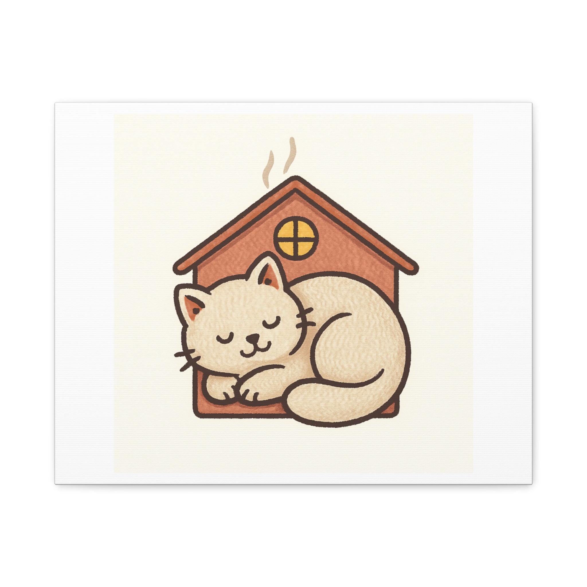 Cozy Cat in Doghouse Matte Canvas Wall Art