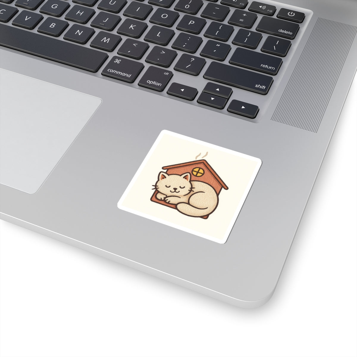 Sleeping Cat in Cozy House Sticker — Cute Kiss-Cut Vinyl Decal for Laptops, Water Bottles & Journals