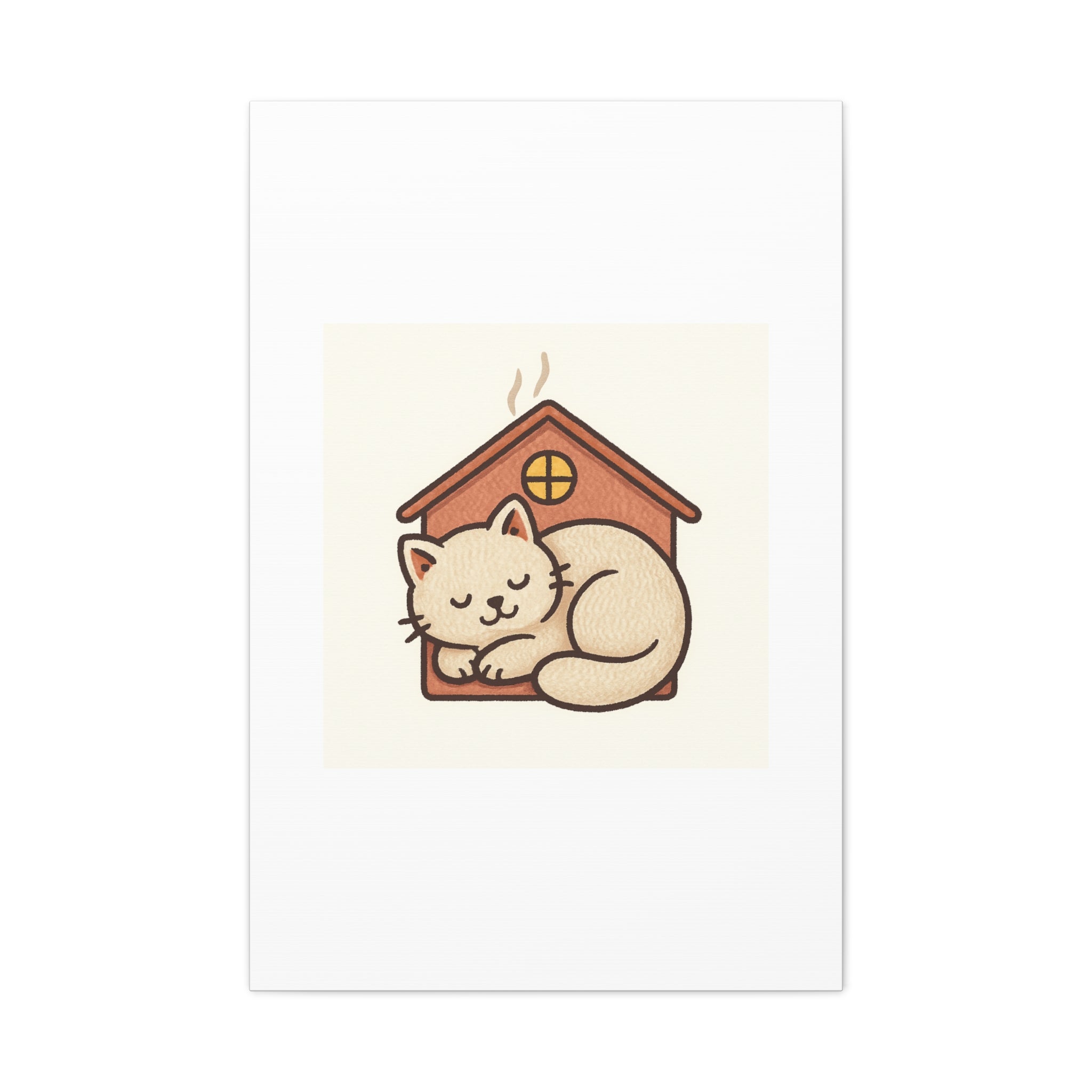 Cozy Cat in Doghouse Matte Canvas Wall Art
