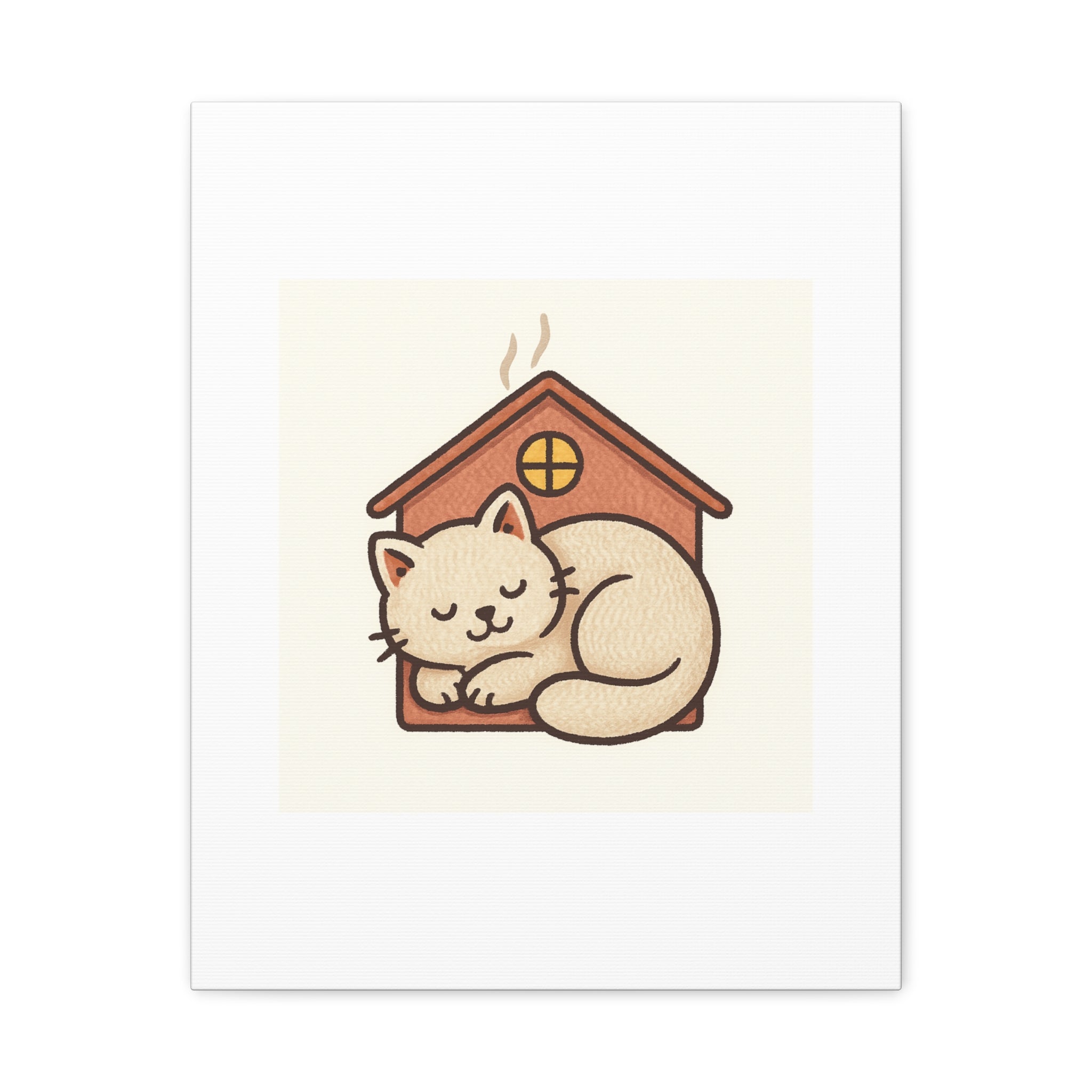 Cozy Cat in Doghouse Matte Canvas Wall Art