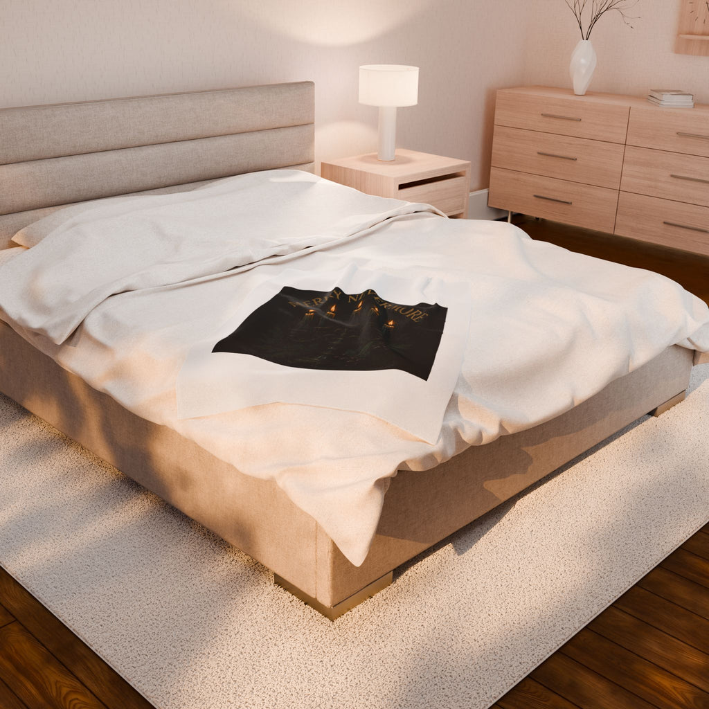 Merry Nevermore Velveteen Plush Blanket — Gothic Candle Candelabra Holiday Throw